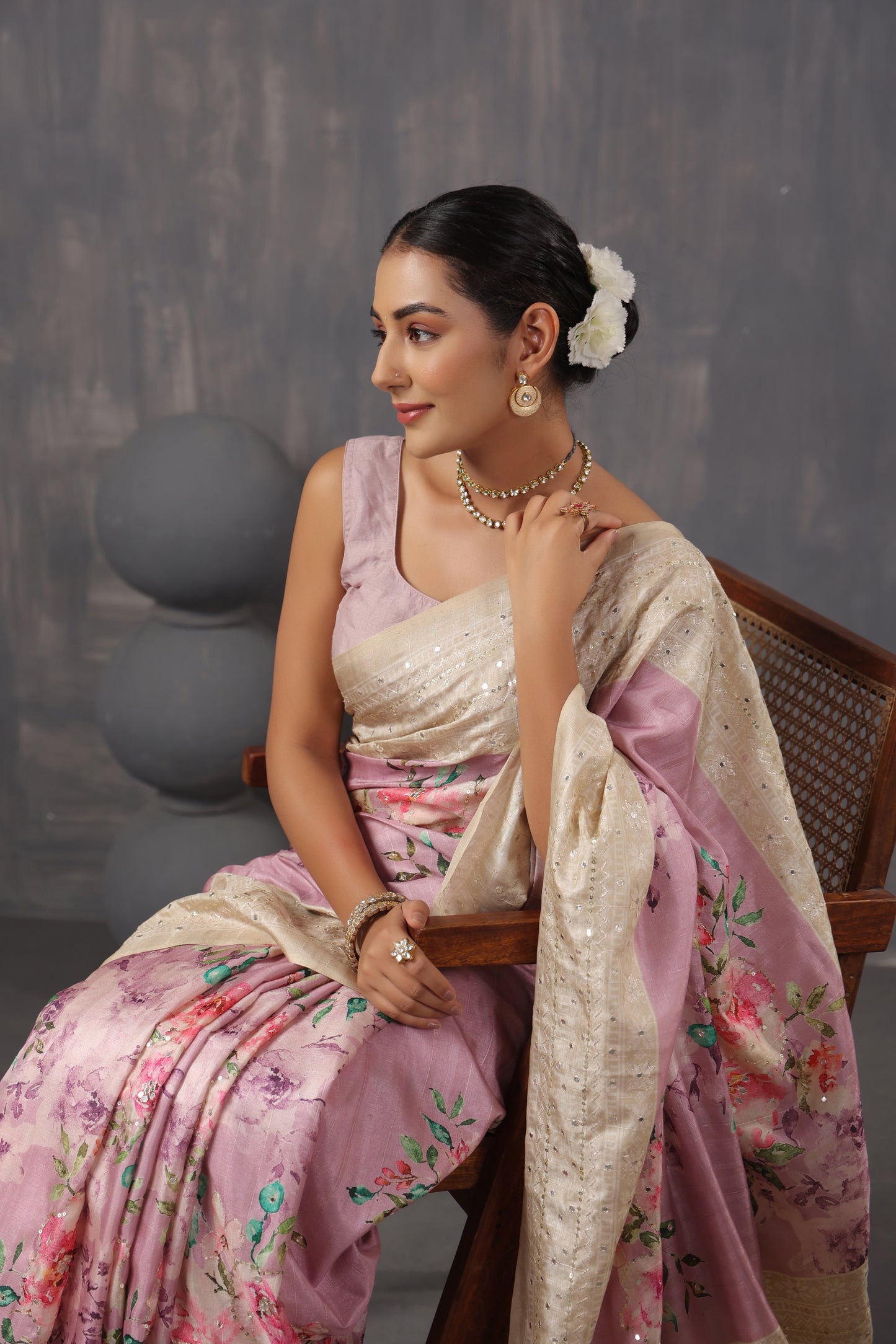 Mauve Tussar Silk Saree