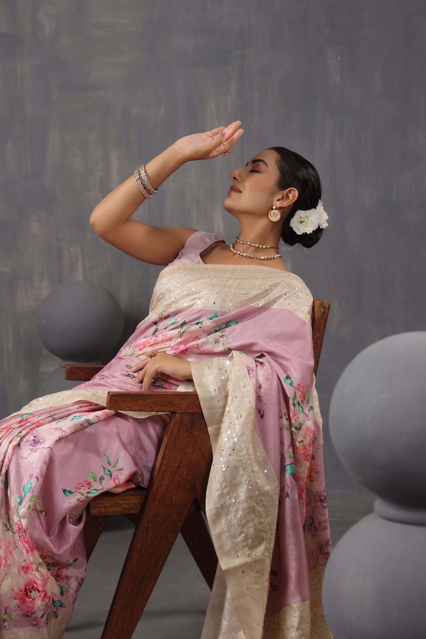 Mauve Tussar Silk Saree