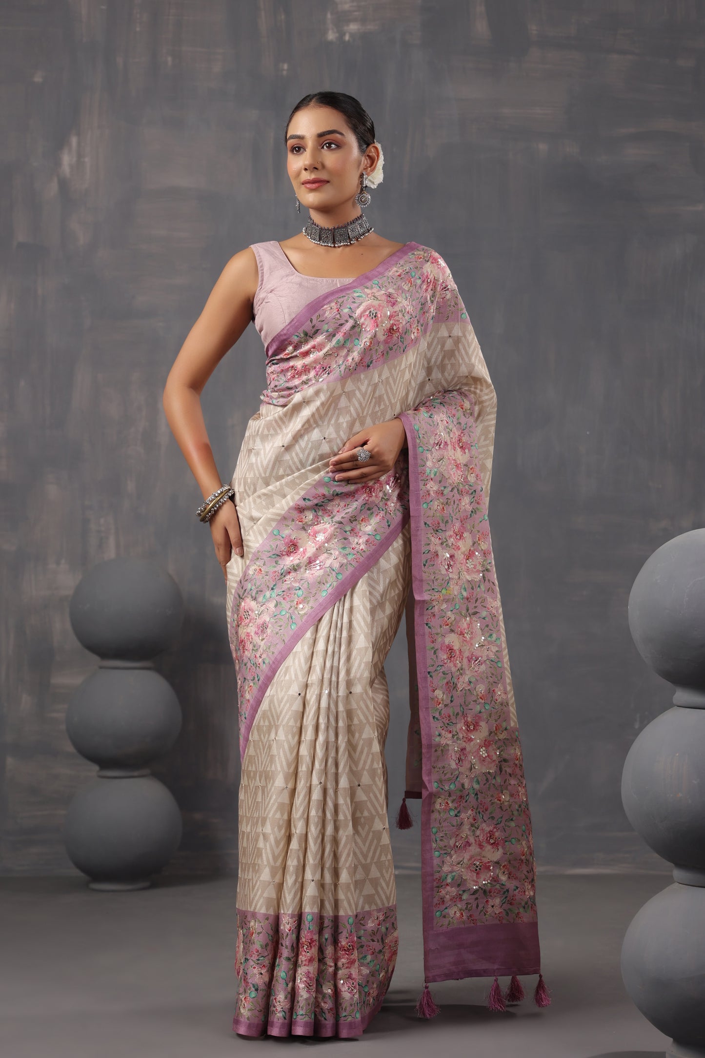 Classic Ivory printed Saree