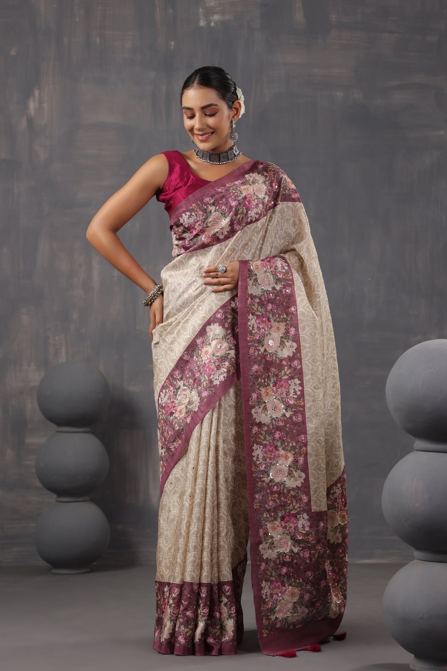 Classic Ivory Printed Saree
