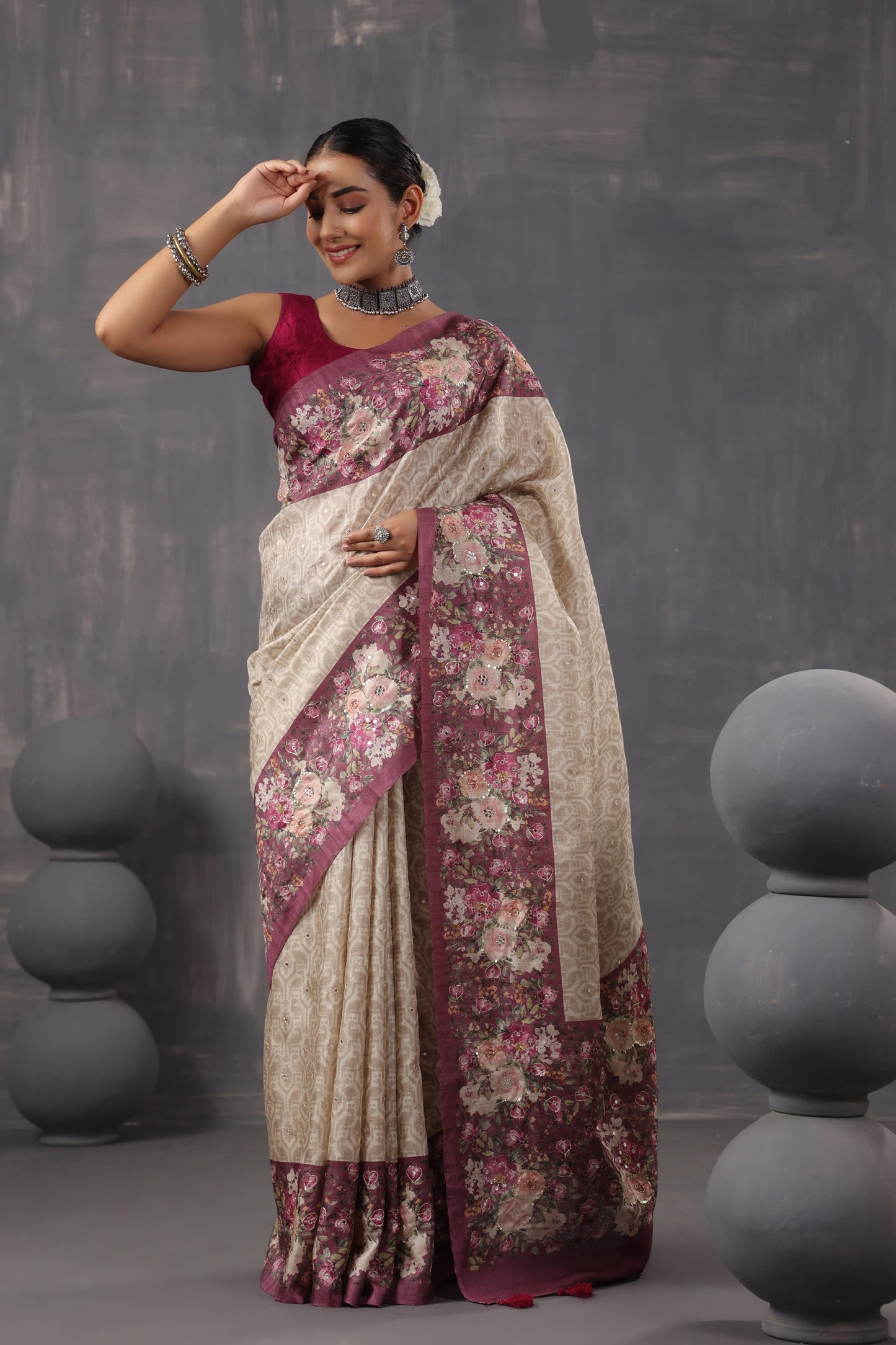 Classic Ivory Printed Saree