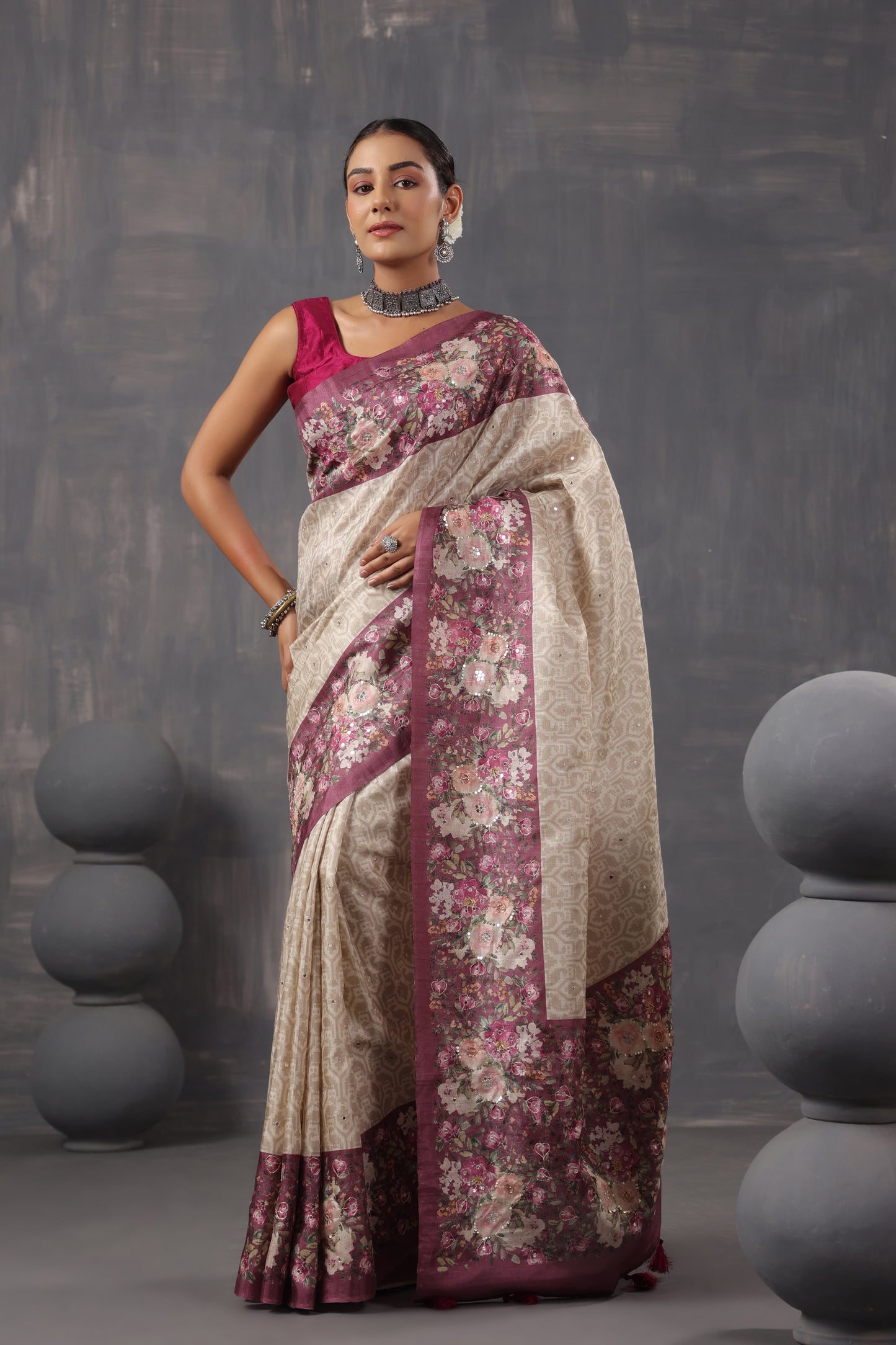 Classic Ivory Printed Saree