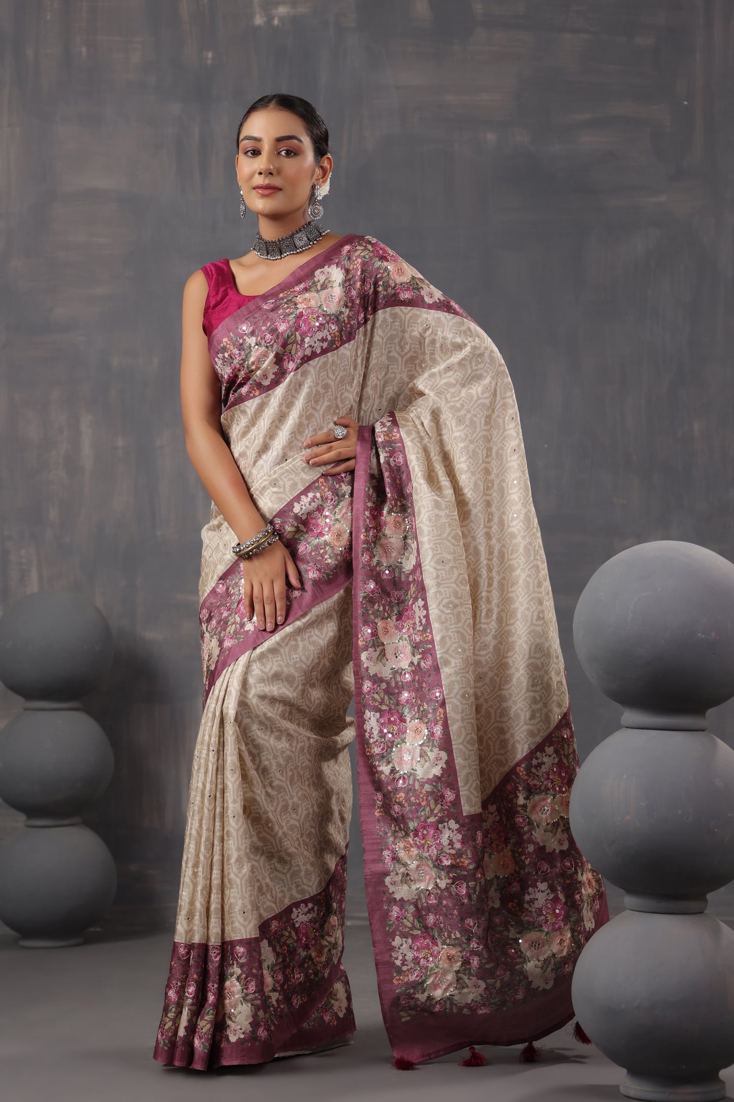 Classic Ivory Printed Saree