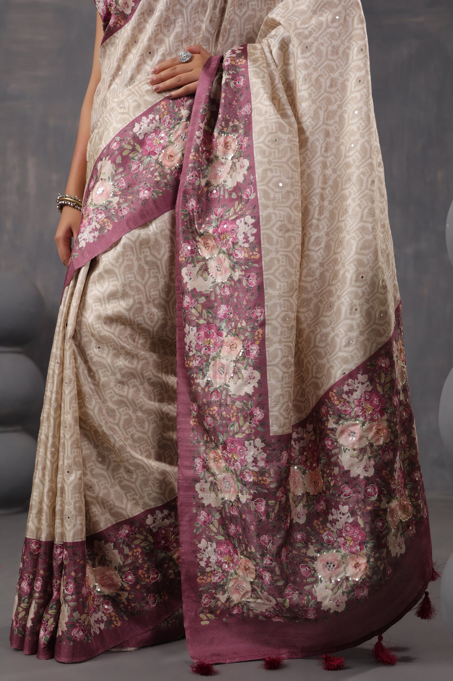 Classic Ivory Printed Saree