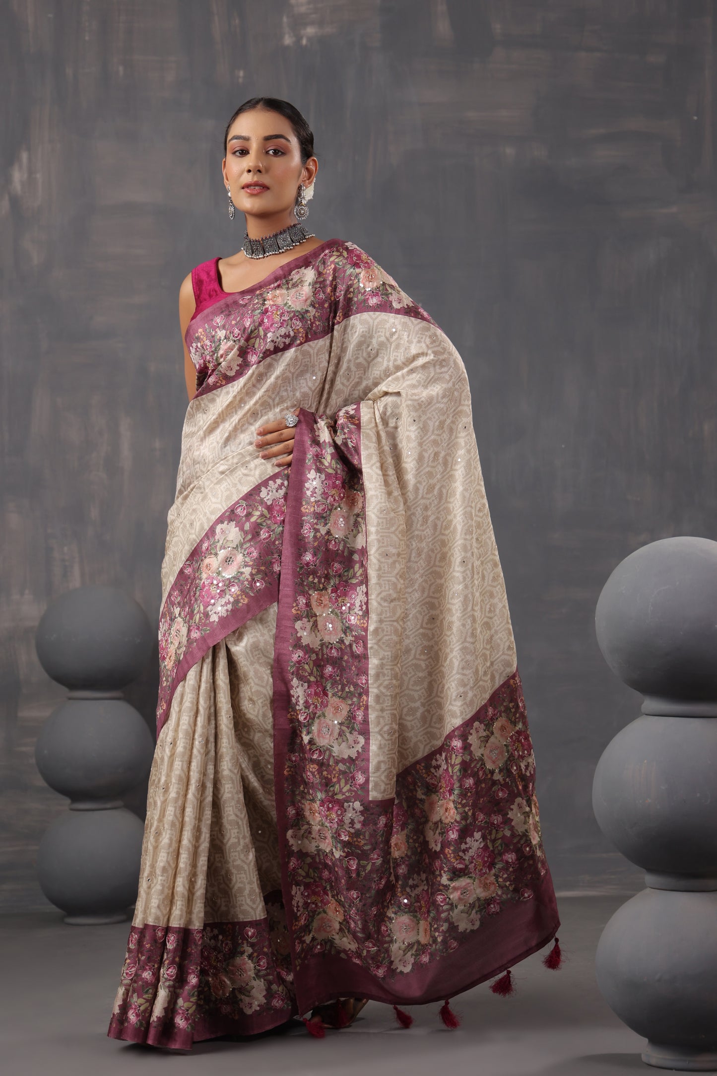 Classic Ivory Printed Saree