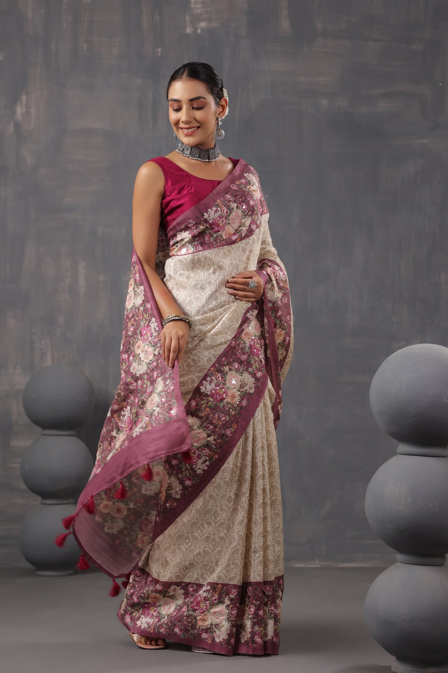 Classic Ivory Printed Saree