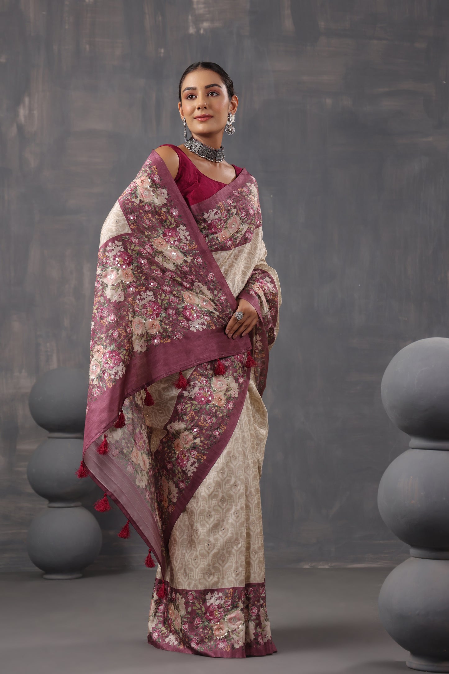 Classic Ivory Printed Saree