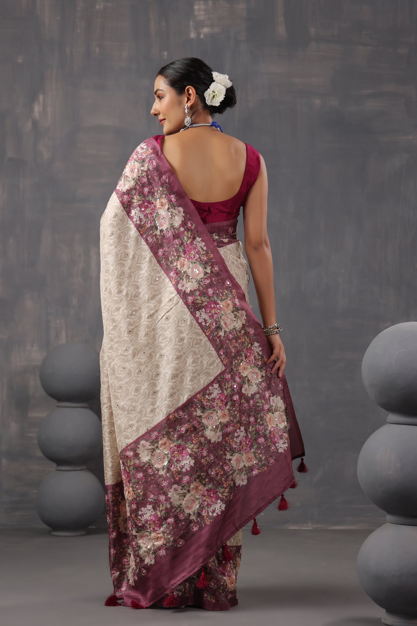 Classic Ivory Printed Saree