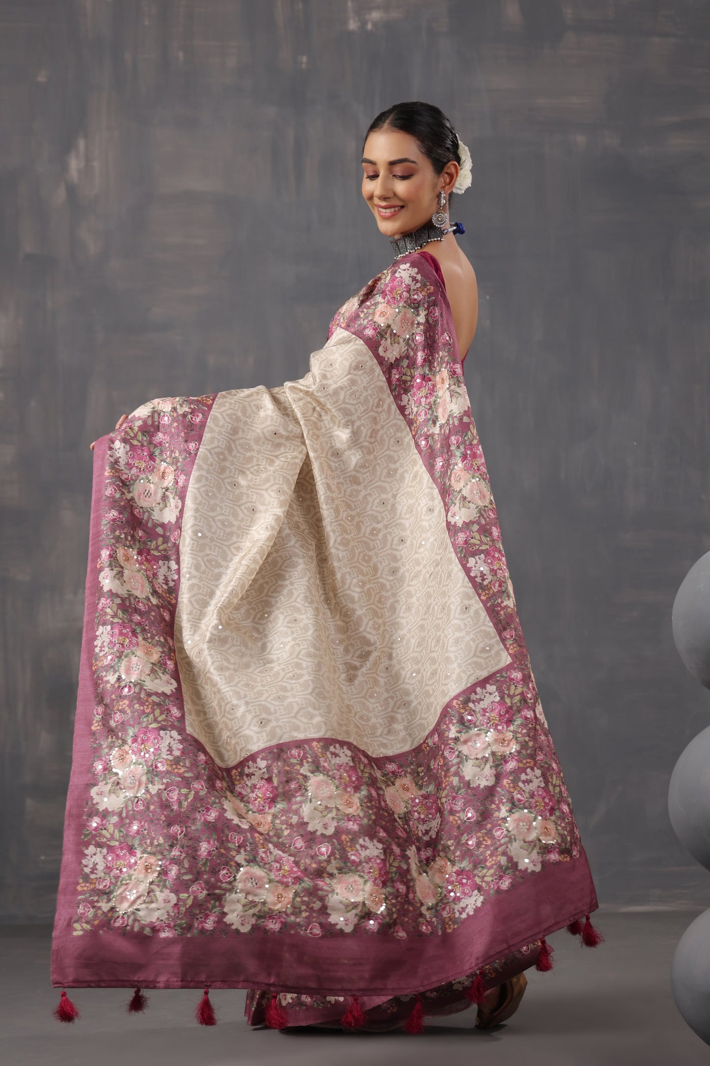 Classic Ivory Printed Saree