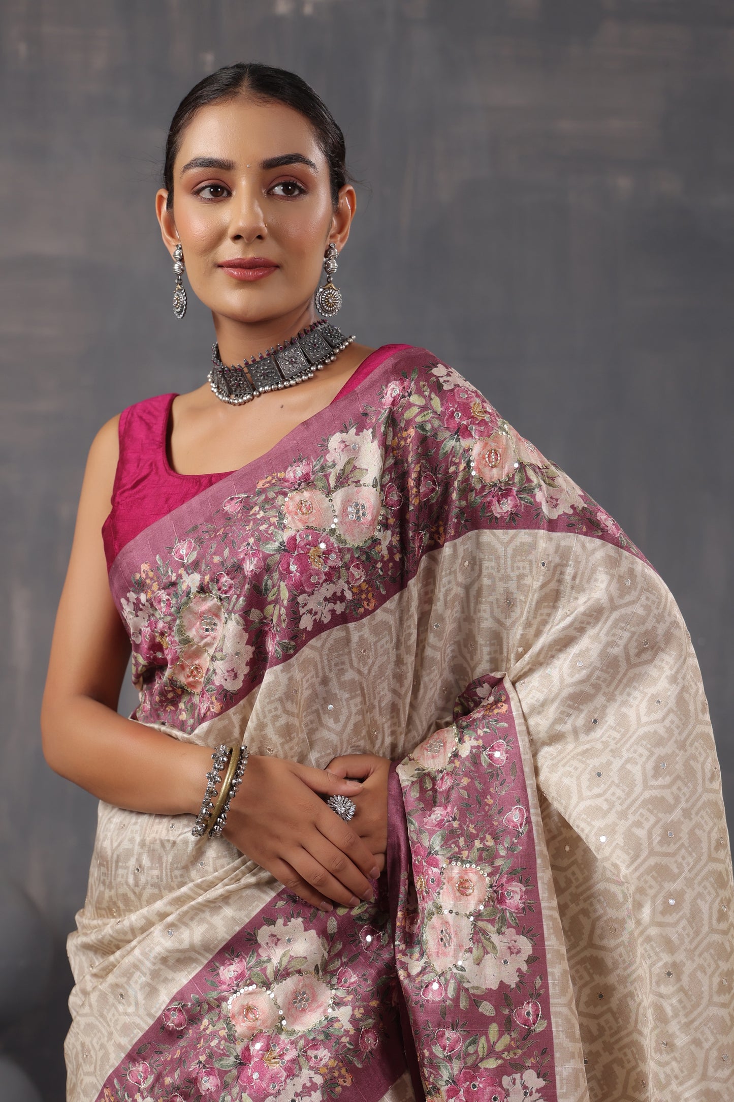 Classic Ivory Printed Saree