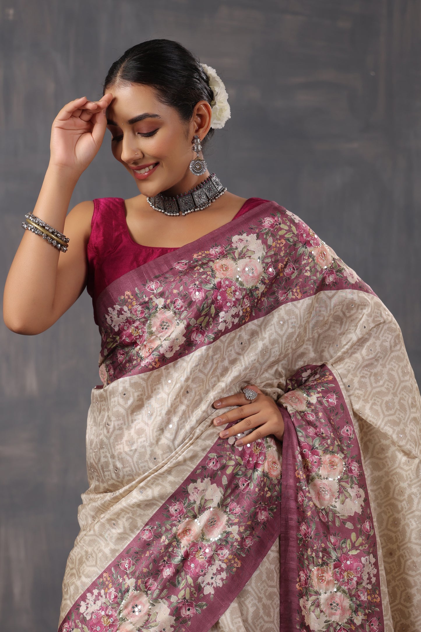 Classic Ivory Printed Saree