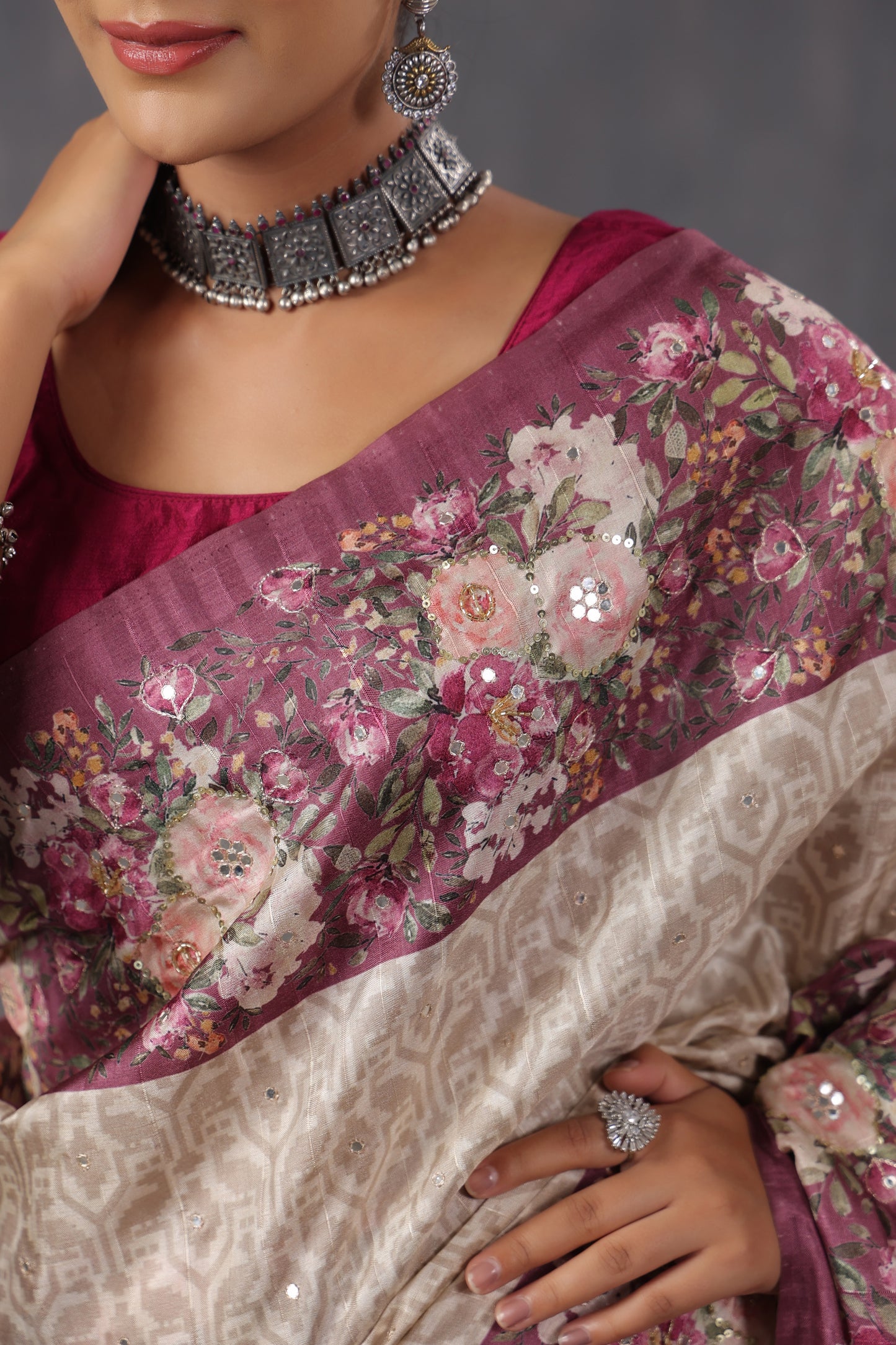 Classic Ivory Printed Saree