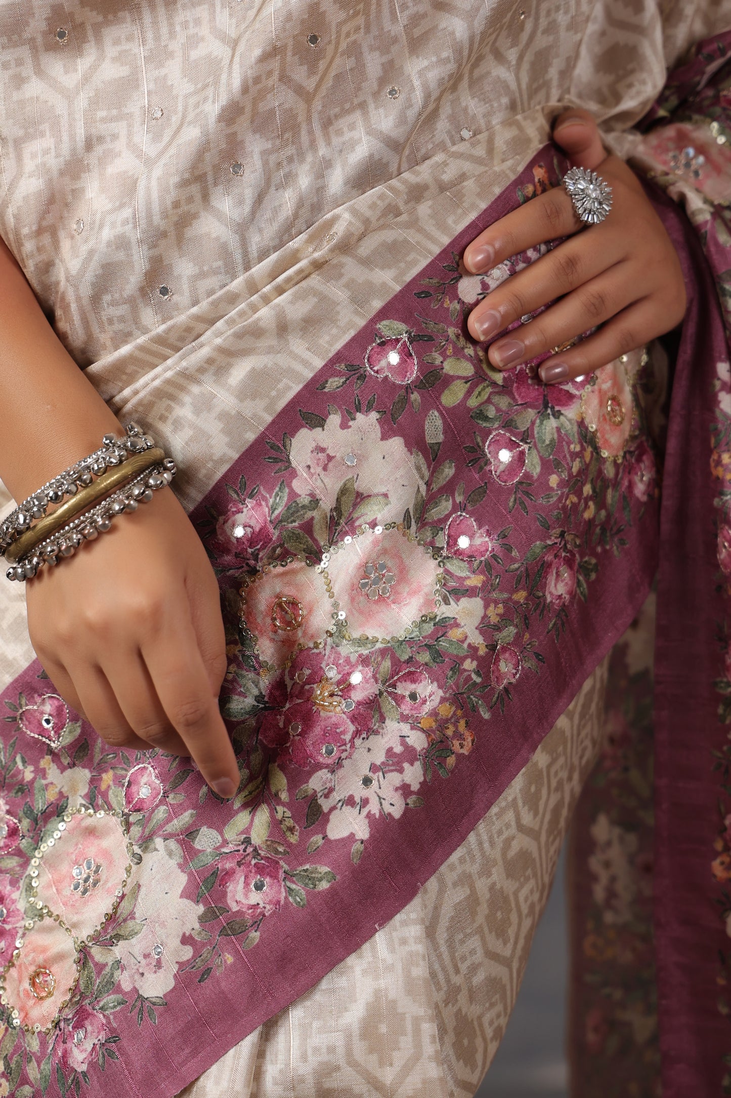 Classic Ivory Printed Saree
