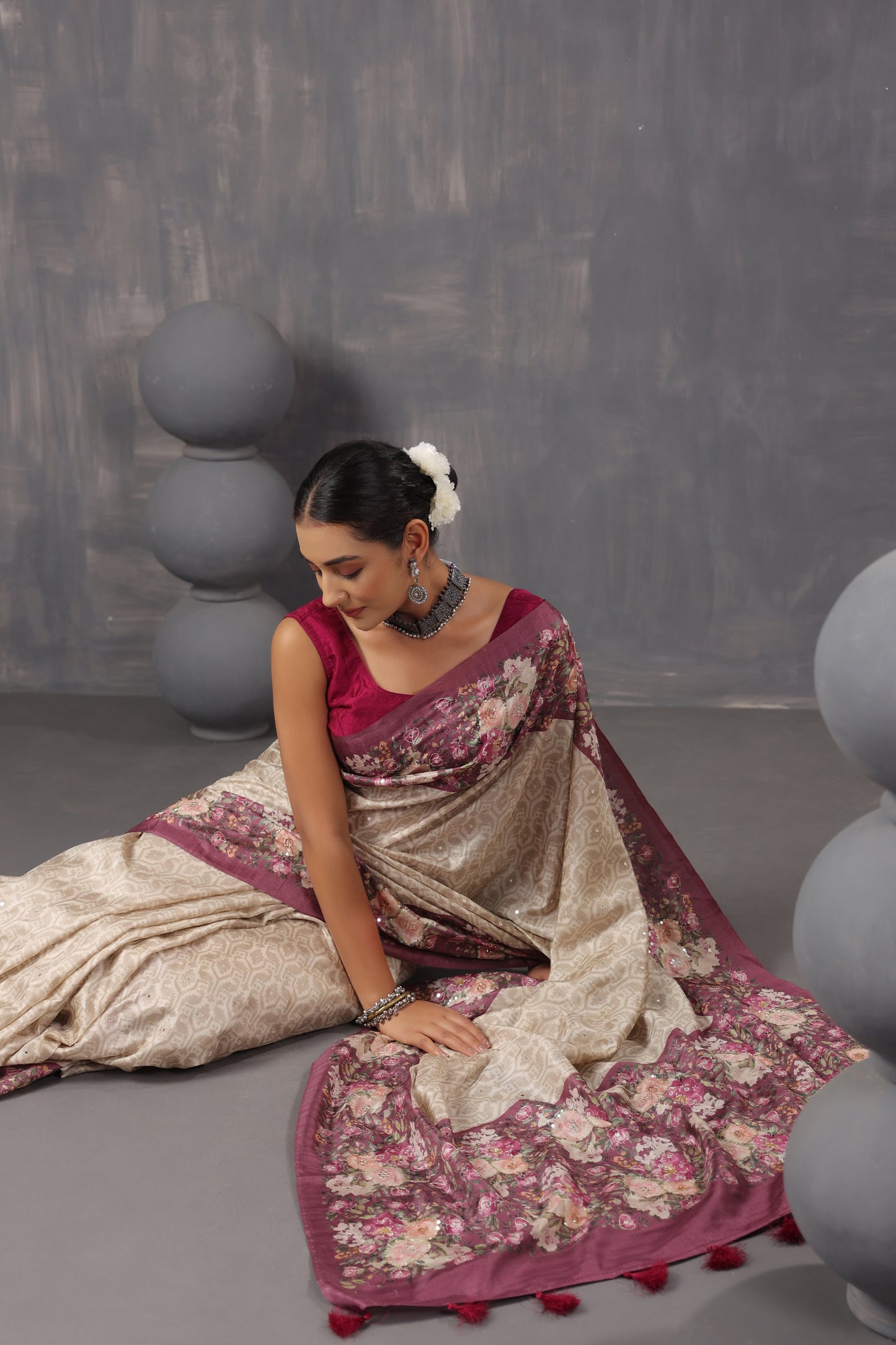 Classic Ivory Printed Saree
