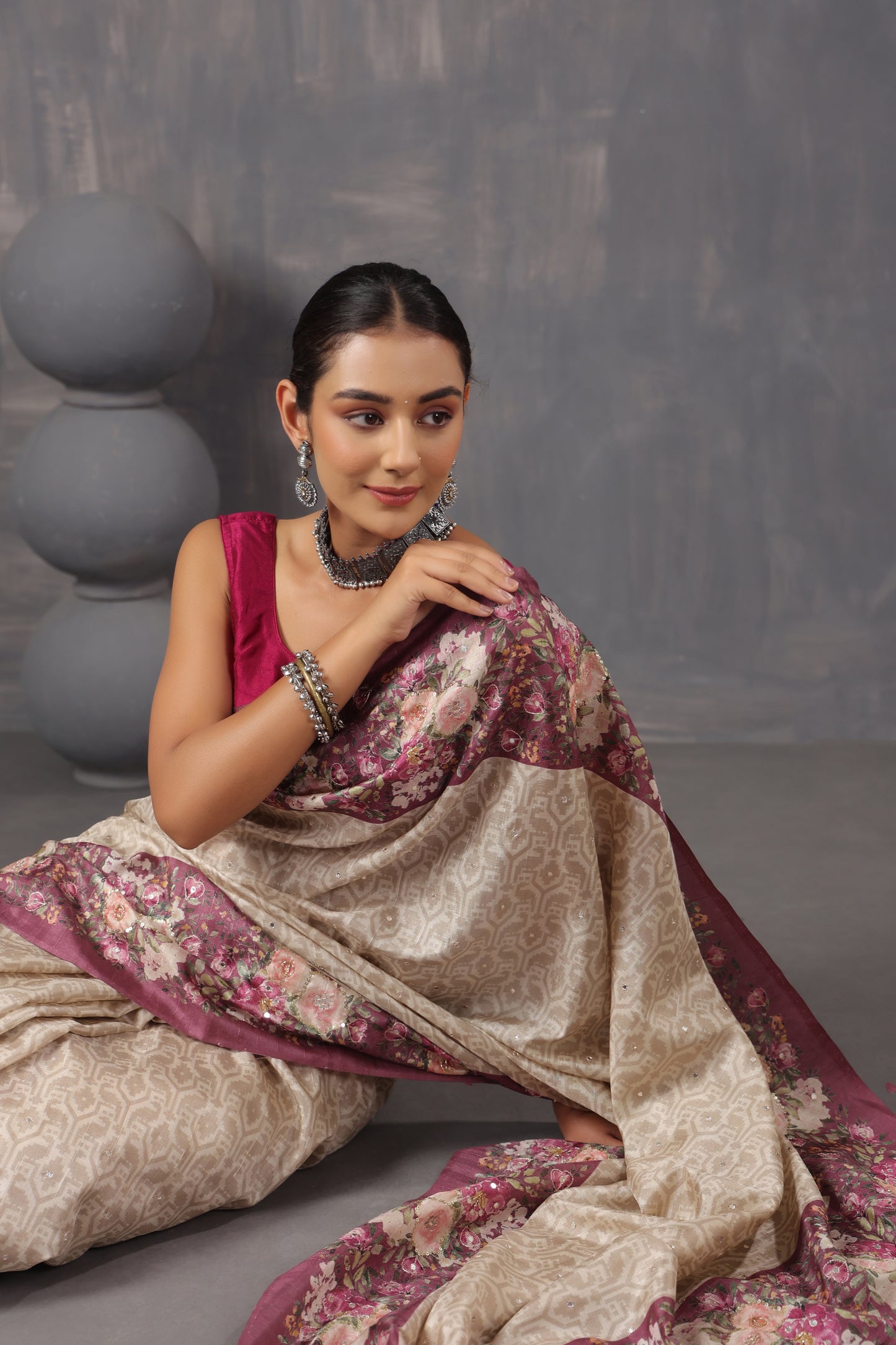 Classic Ivory Printed Saree