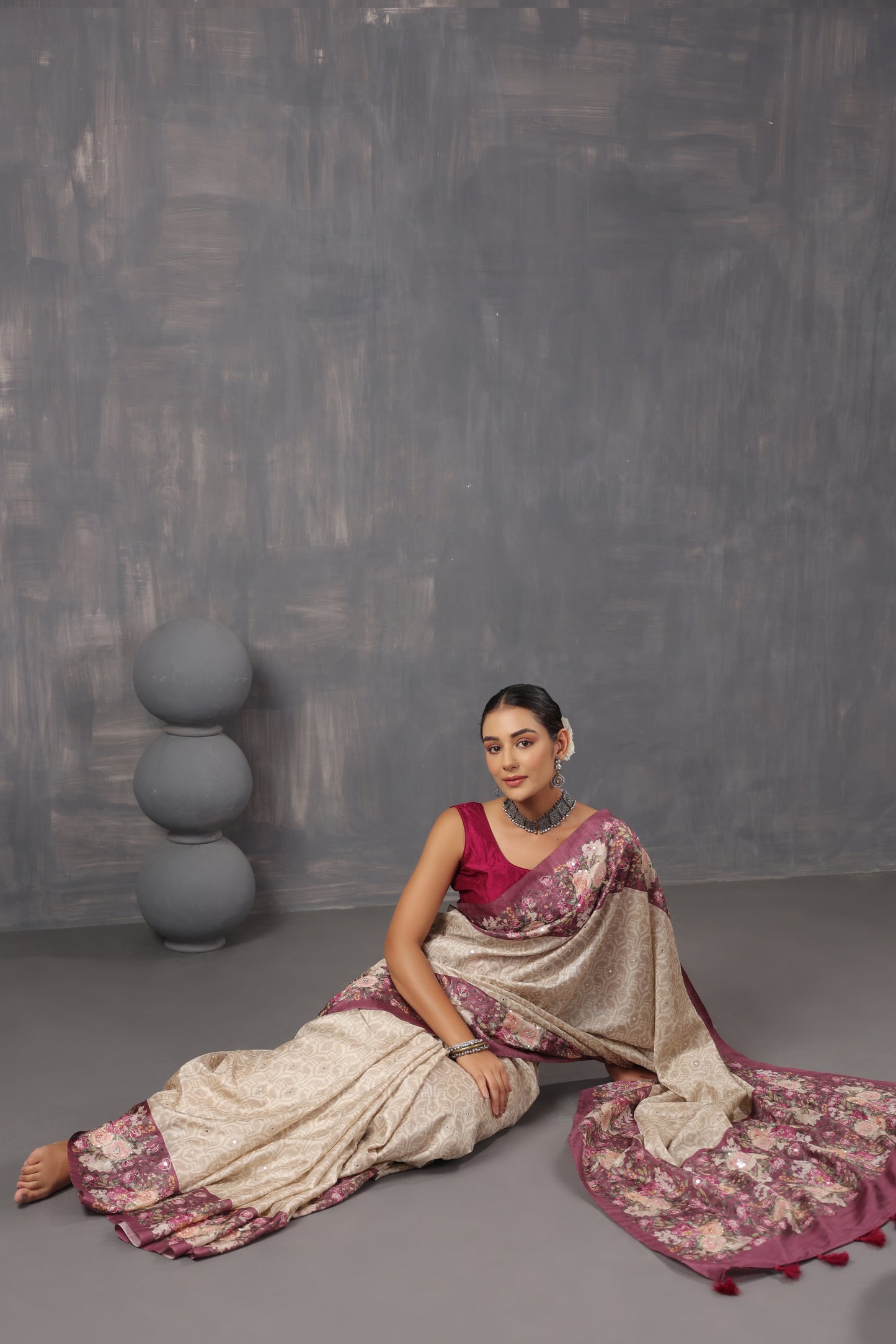 Classic Ivory Printed Saree