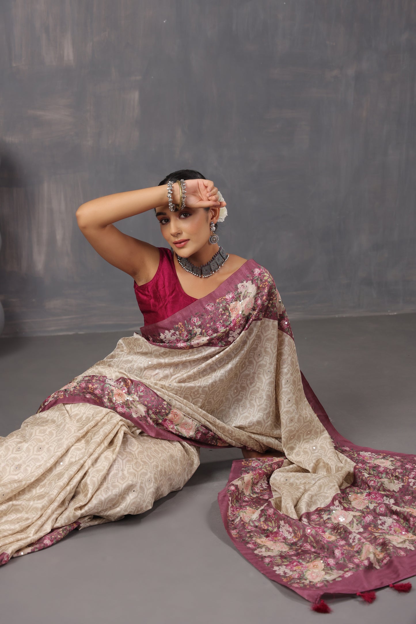 Classic Ivory Printed Saree