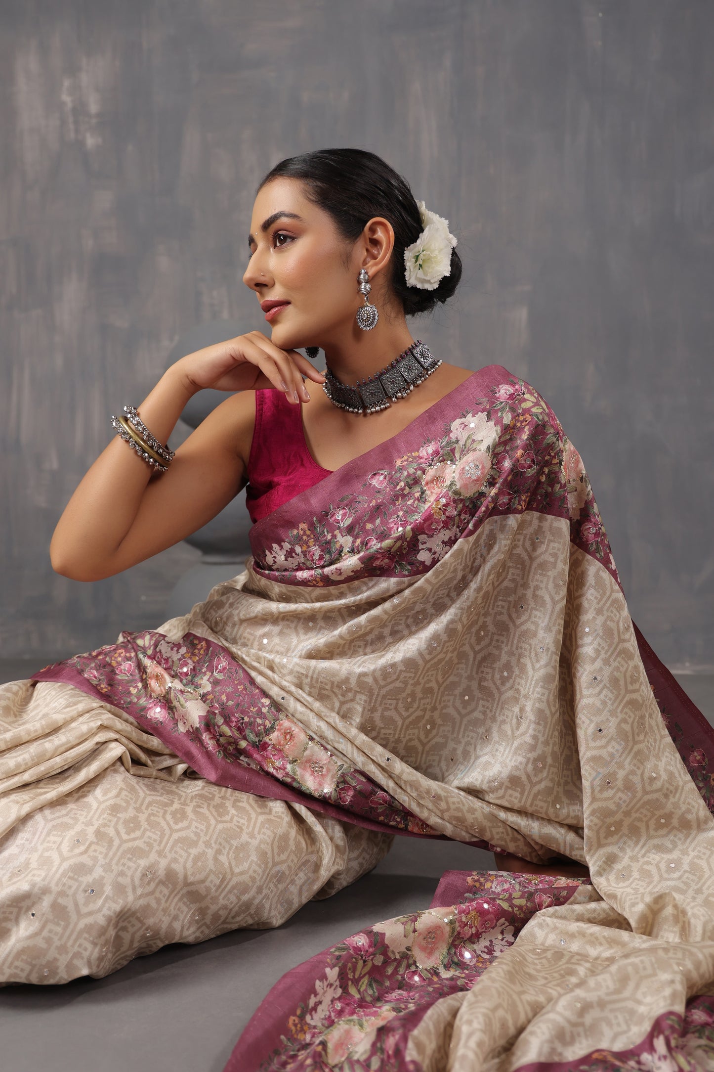 Classic Ivory Printed Saree