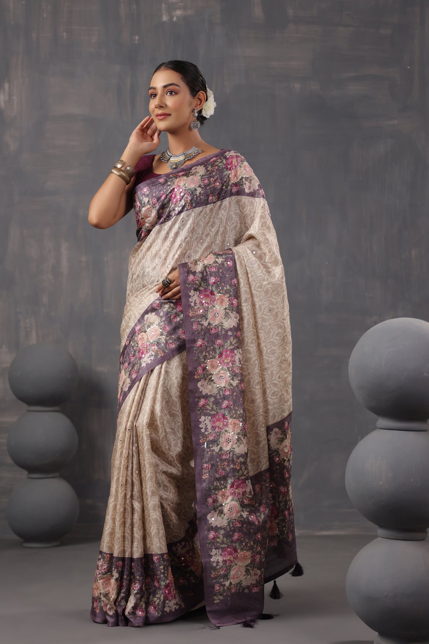 Classic Ivory Printed Saree