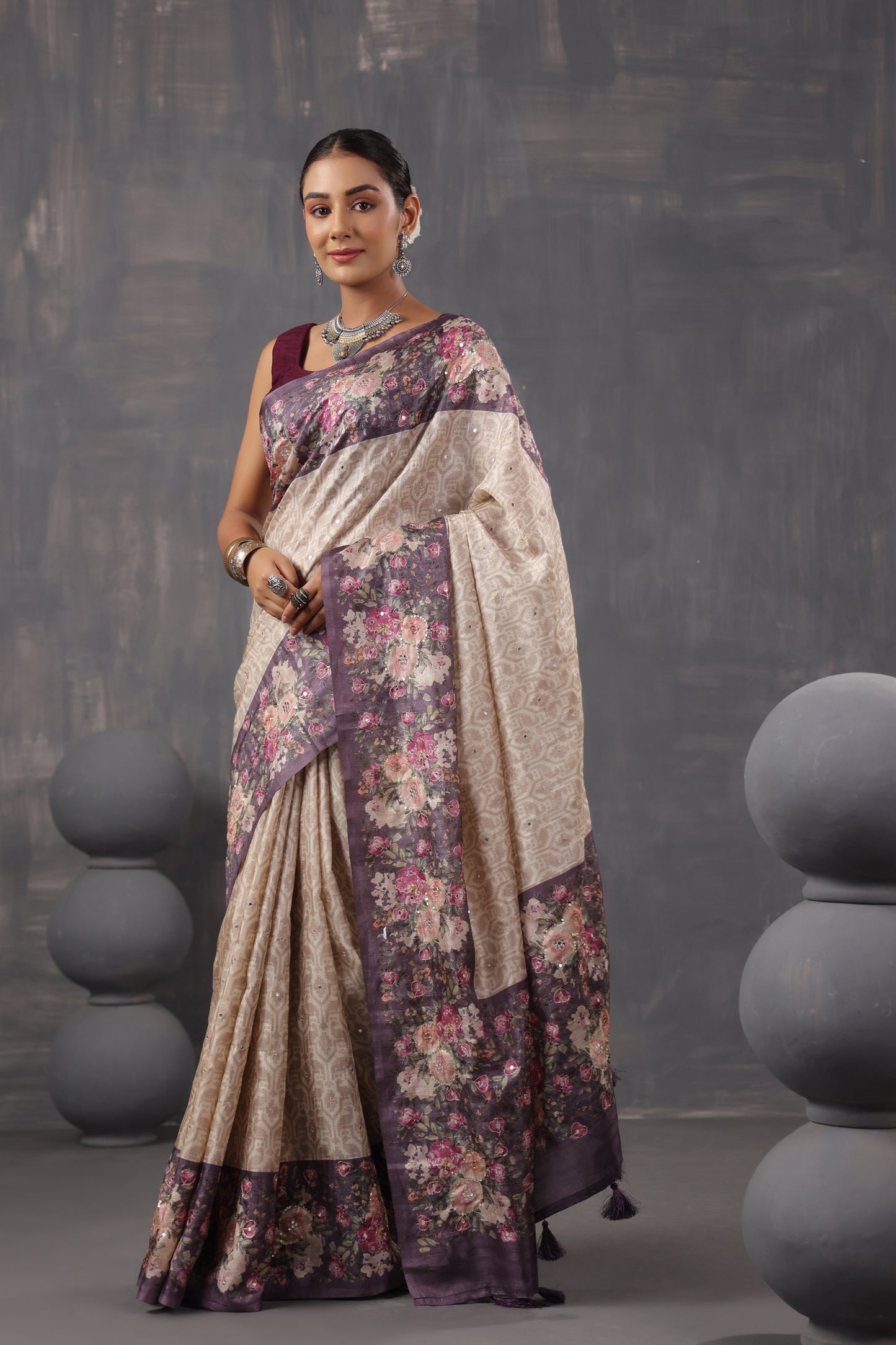 Classic Ivory Printed Saree