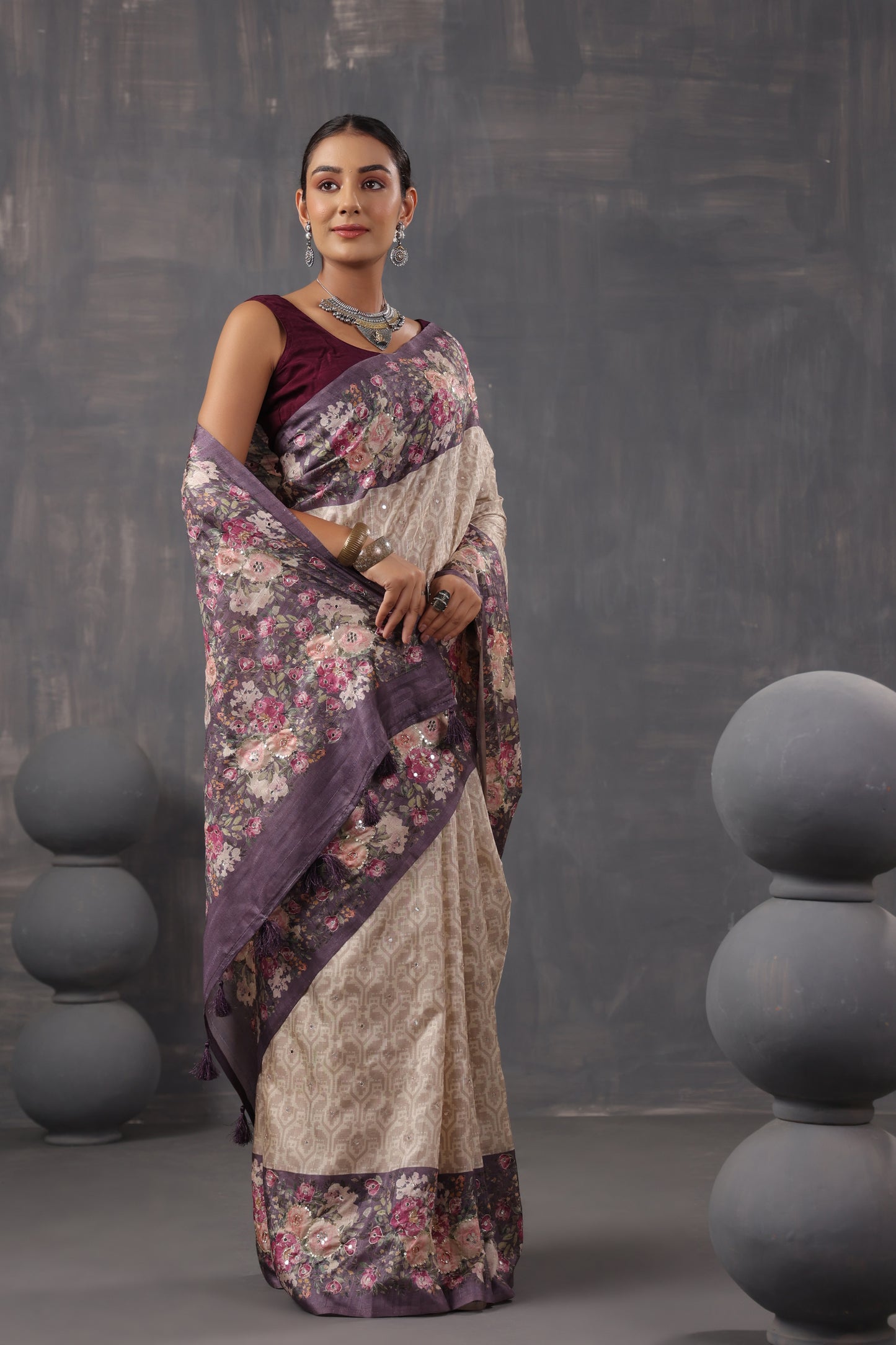 Classic Ivory Printed Saree