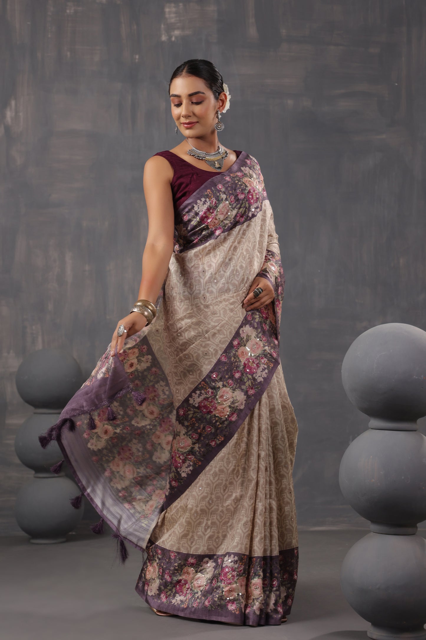 Classic Ivory Printed Saree