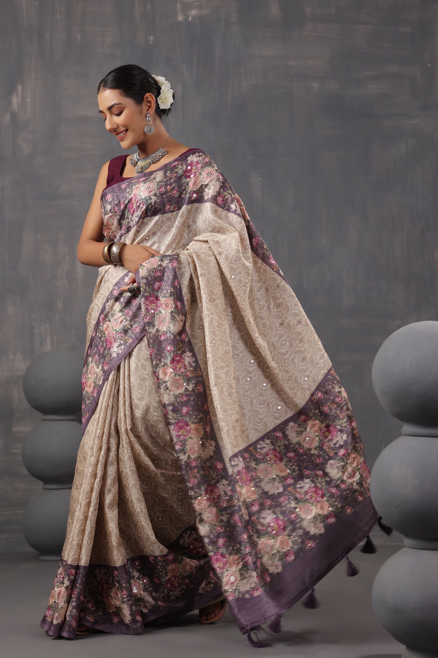 Classic Ivory Printed Saree