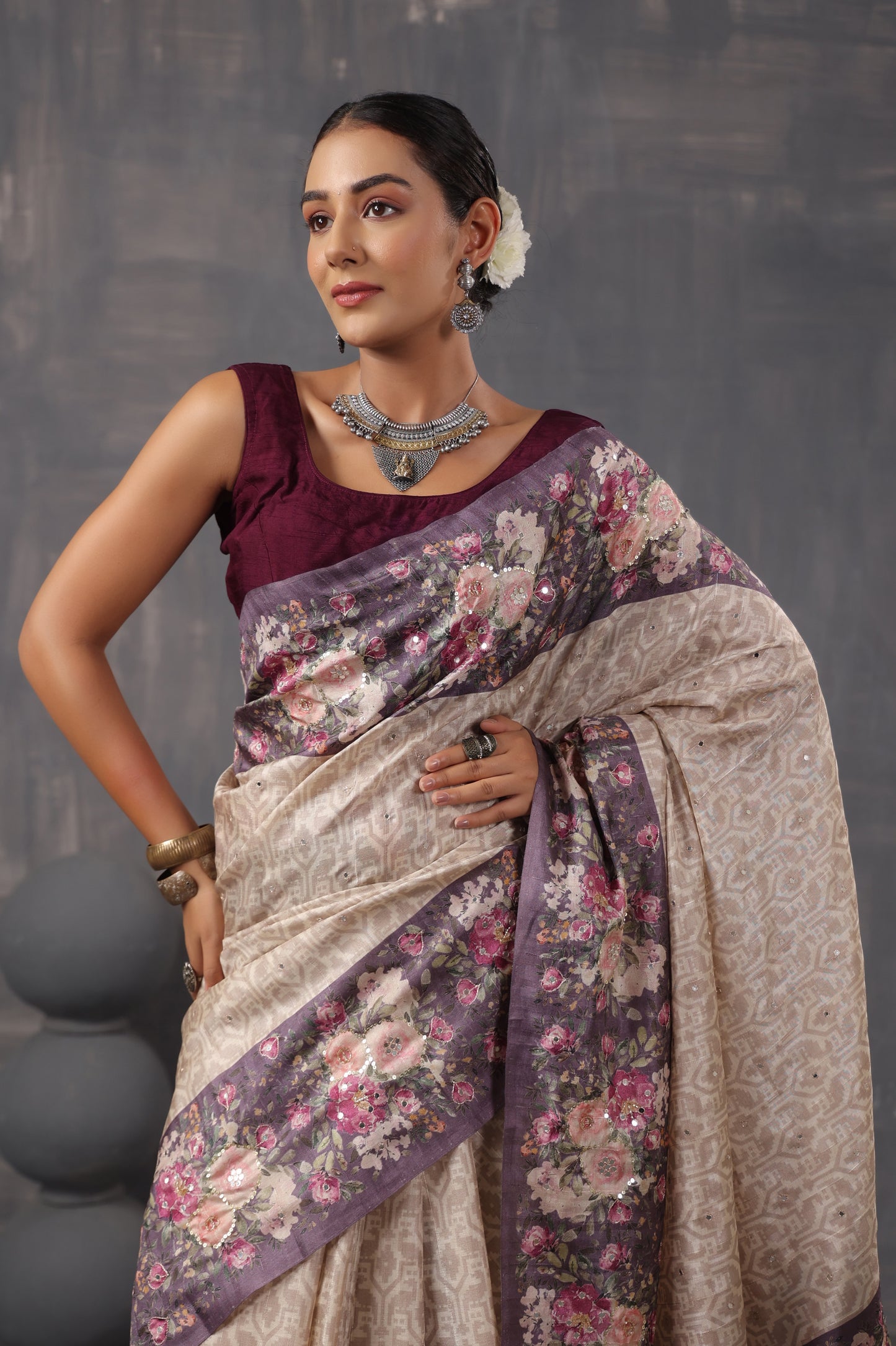 Classic Ivory Printed Saree