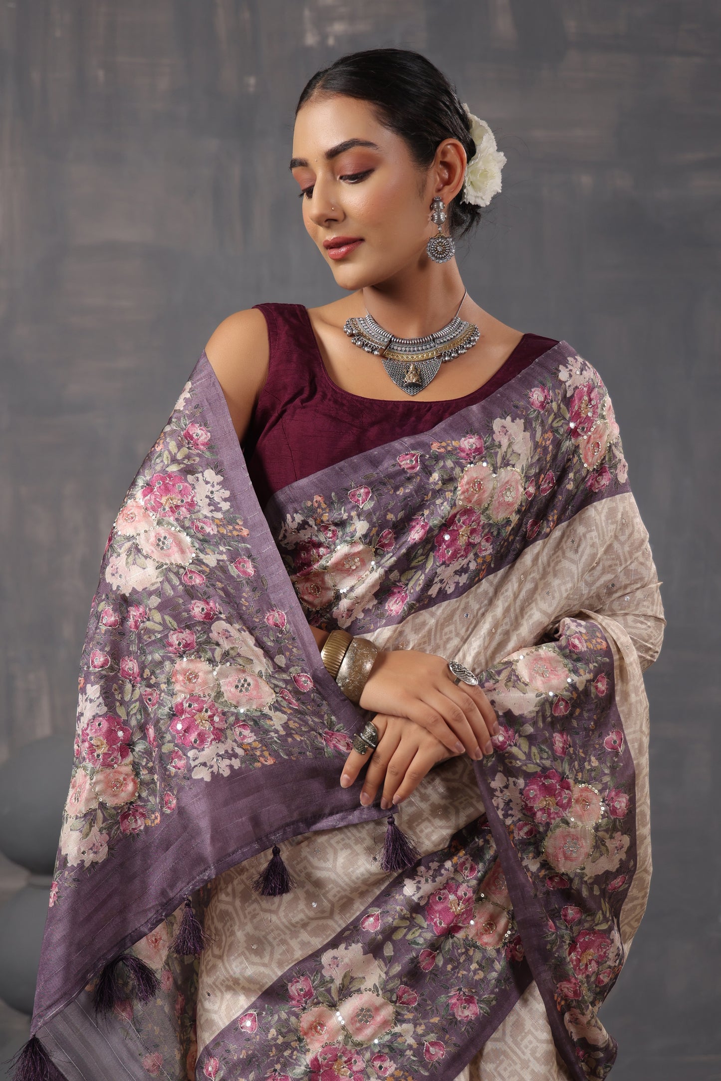 Classic Ivory Printed Saree