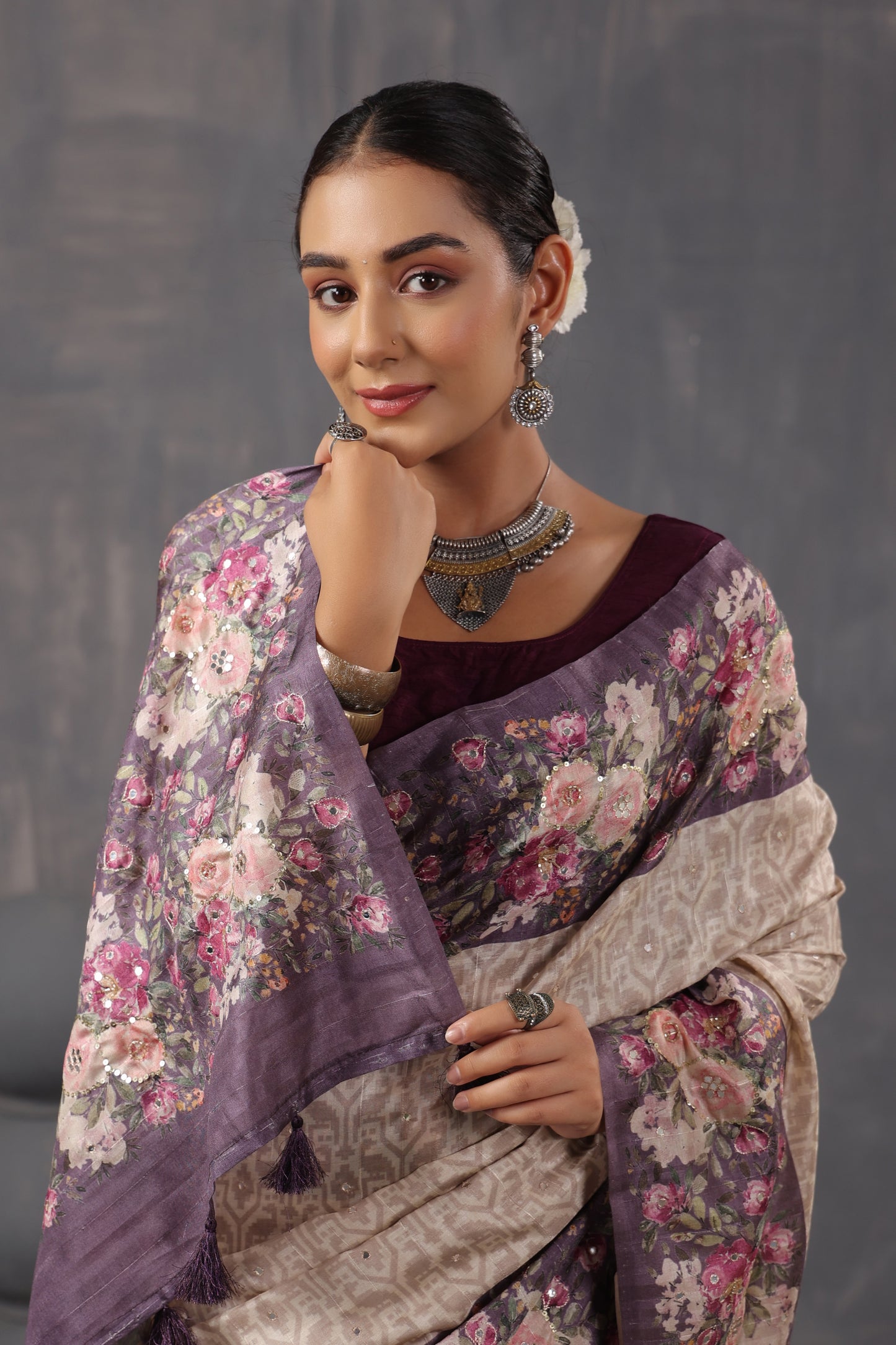 Classic Ivory Printed Saree
