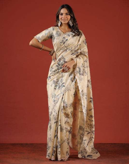 Classic Ivory printed Saree