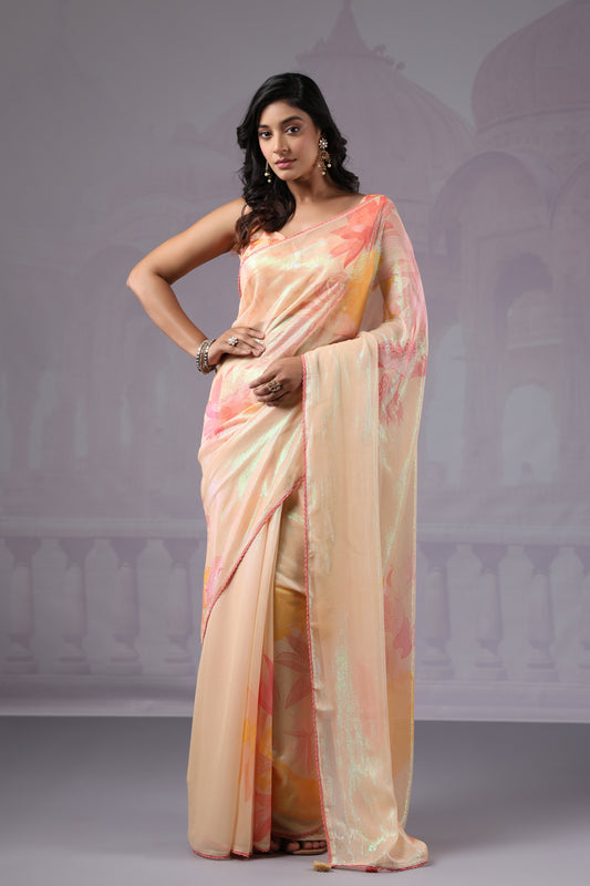 Dreamy Pastel Cream Floral Saree