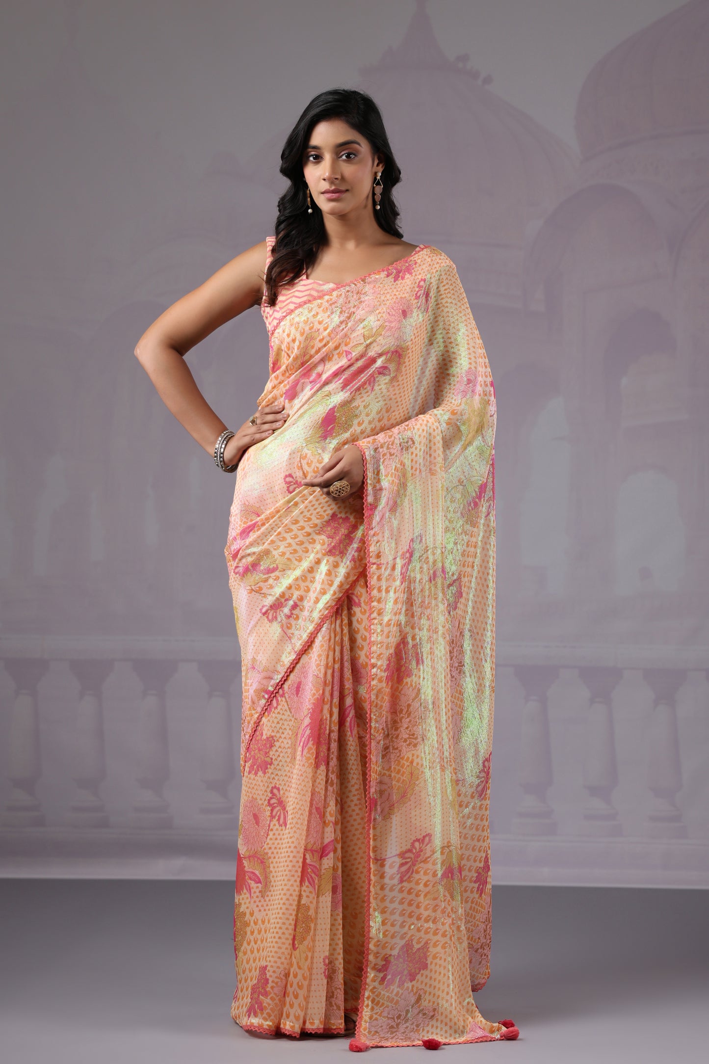 Classic Blush Floral printed Saree