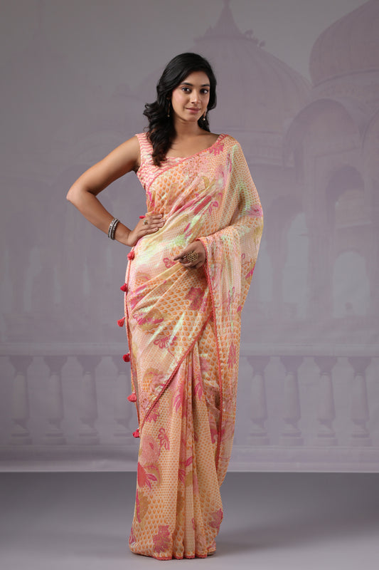 Classic Blush Floral printed Saree