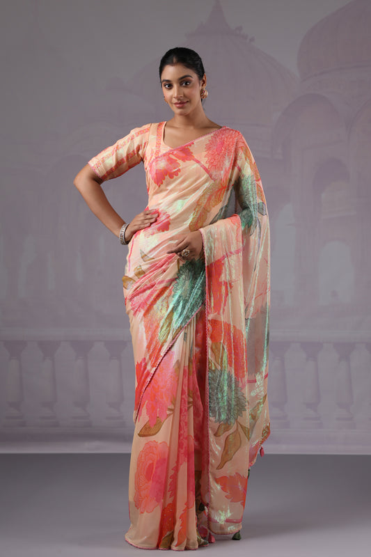 Multi Colour Floral printed Saree