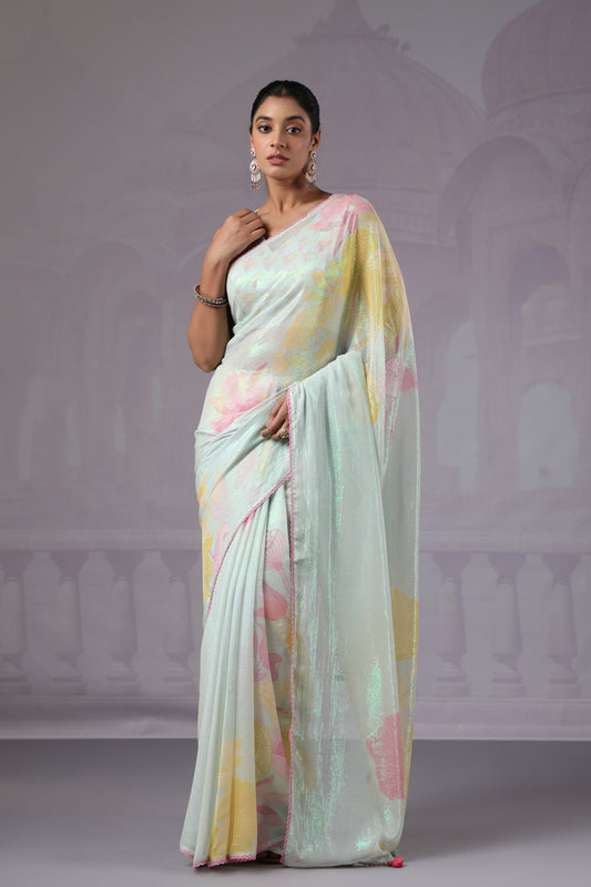 Ice Blue Floral Saree