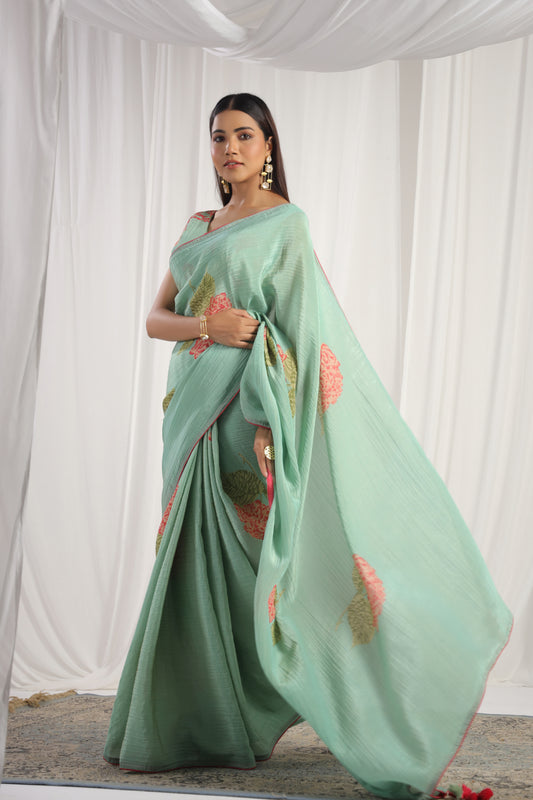 Aquamarine Floral printed Saree