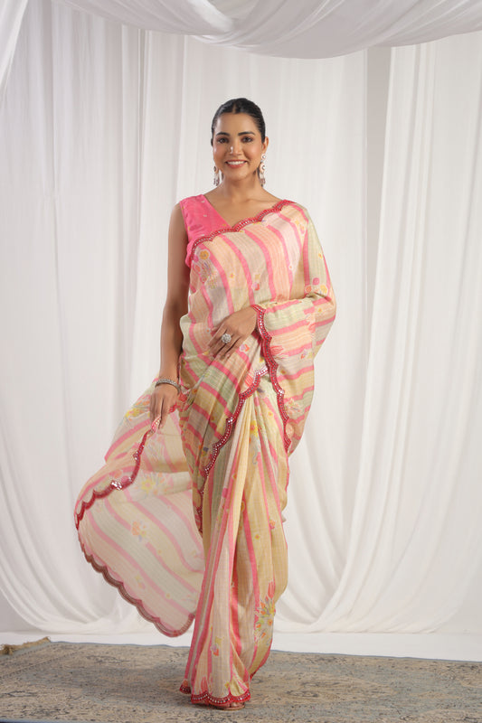 Multicolour Pink digital printed Saree