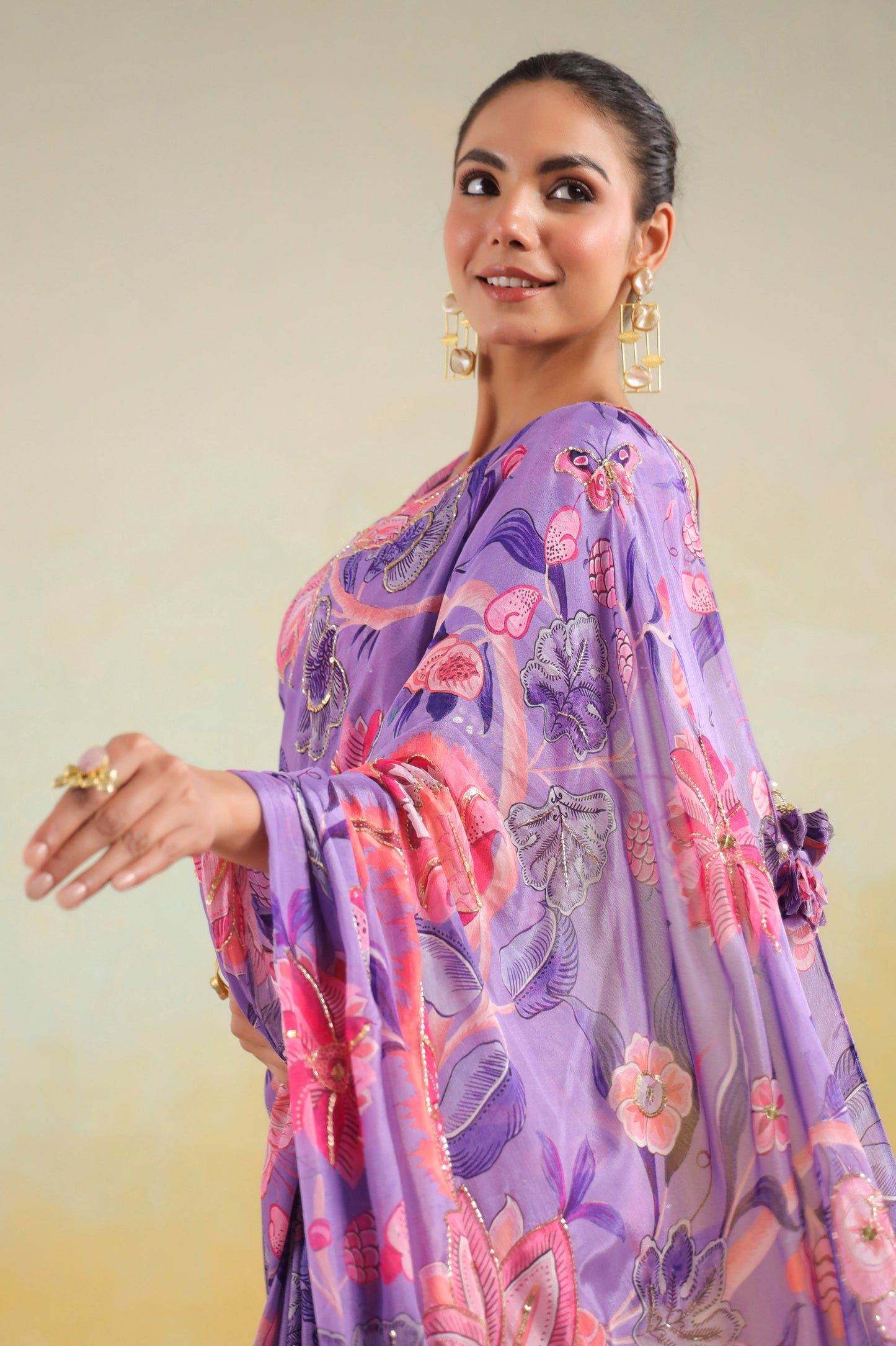 Lilac Floral printed Saree