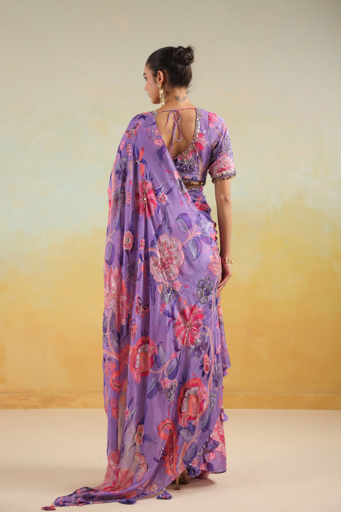 Lilac Floral printed Saree