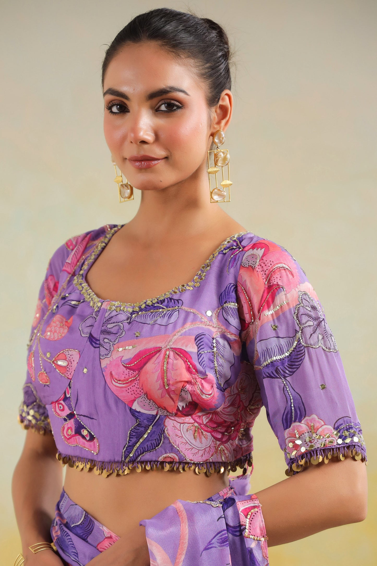 Lilac Floral printed Saree