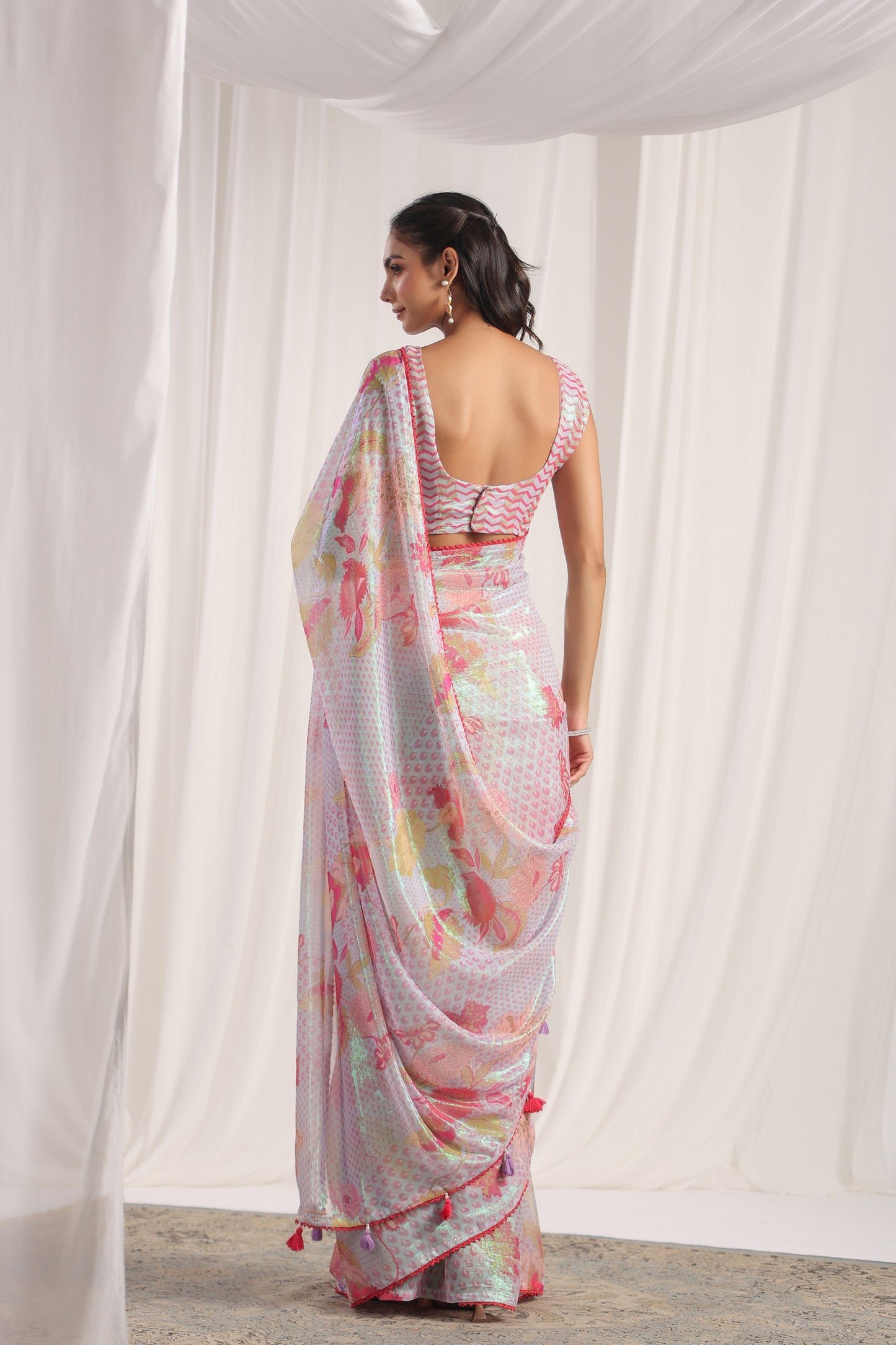 Pale Lavender Floral printed Saree