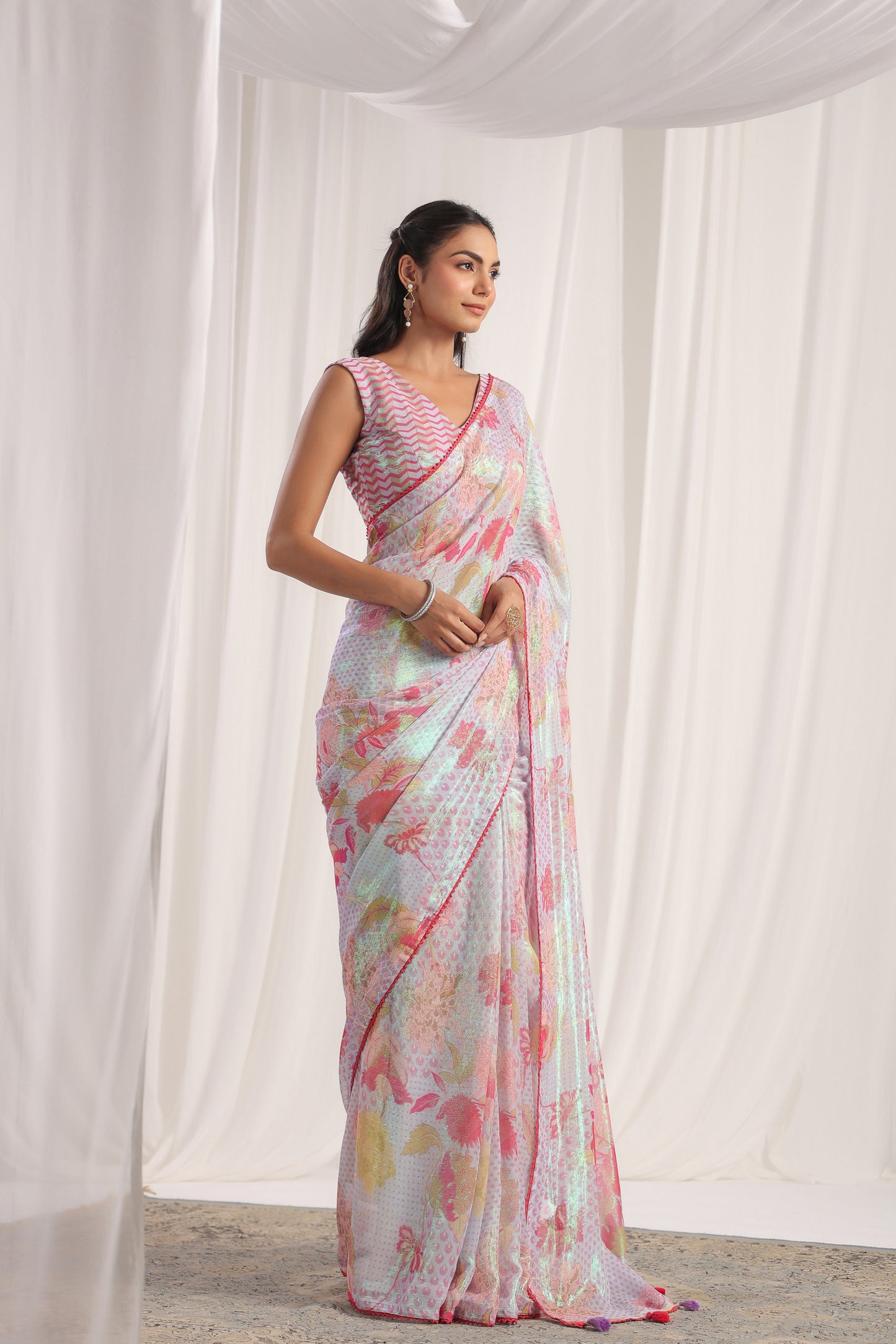 Pale Lavender Floral printed Saree