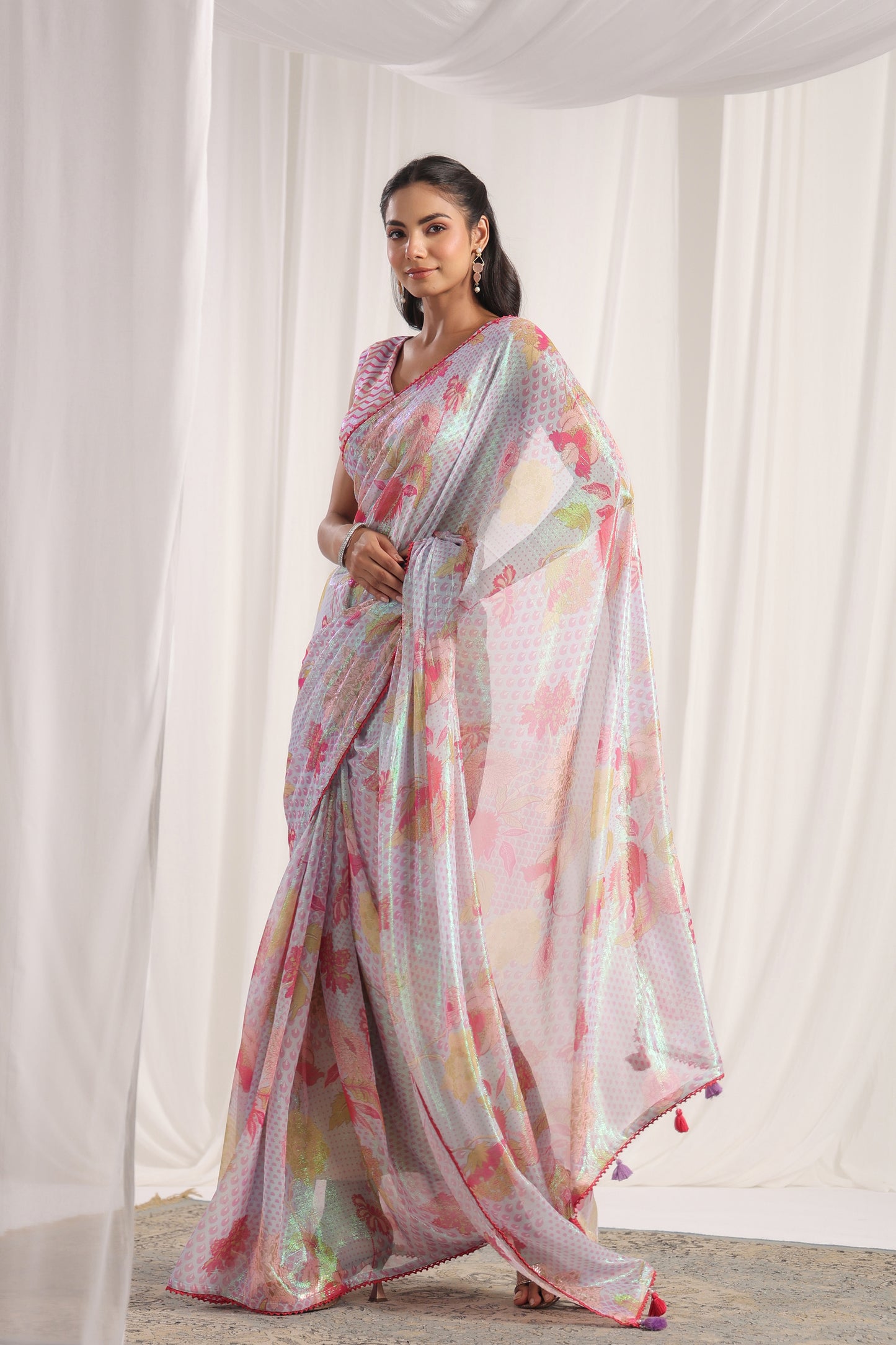 Pale Lavender Floral printed Saree