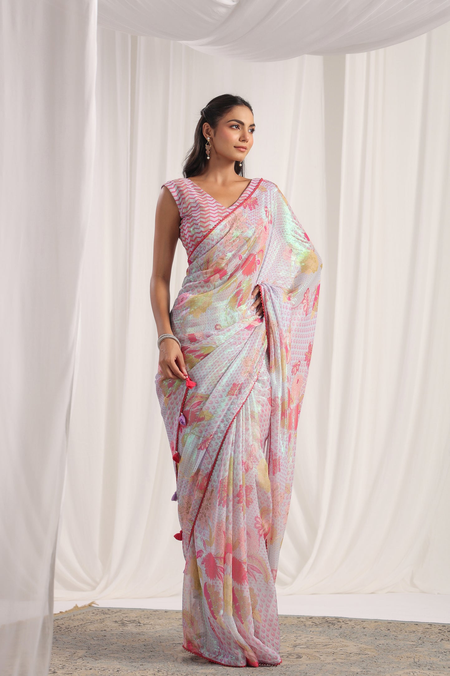 Pale Lavender Floral printed Saree