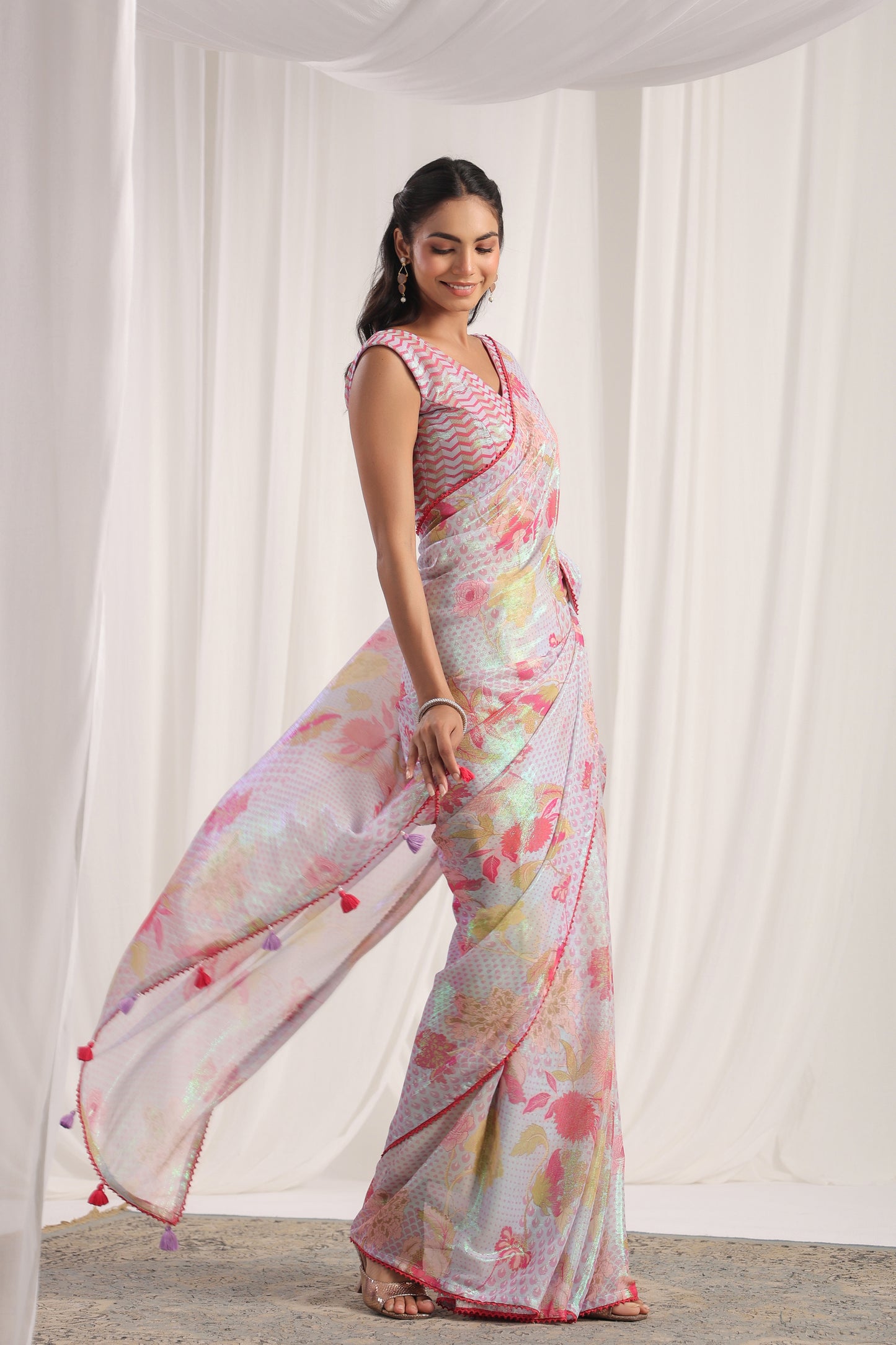 Pale Lavender Floral printed Saree