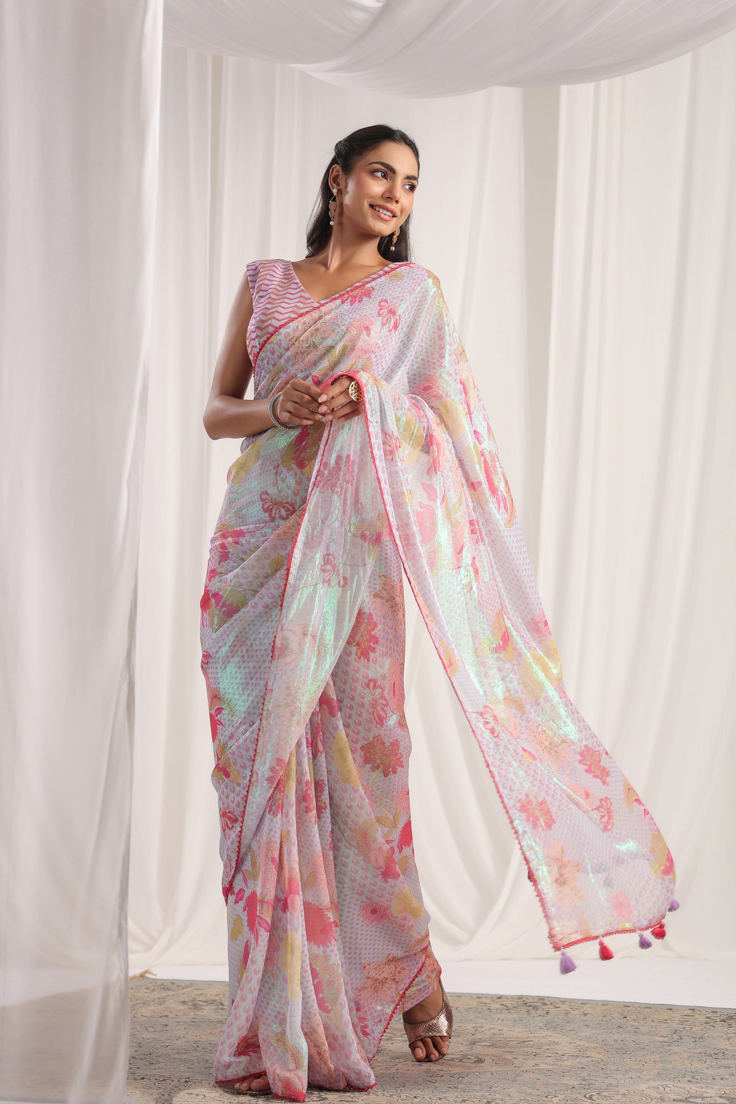 Pale Lavender Floral printed Saree