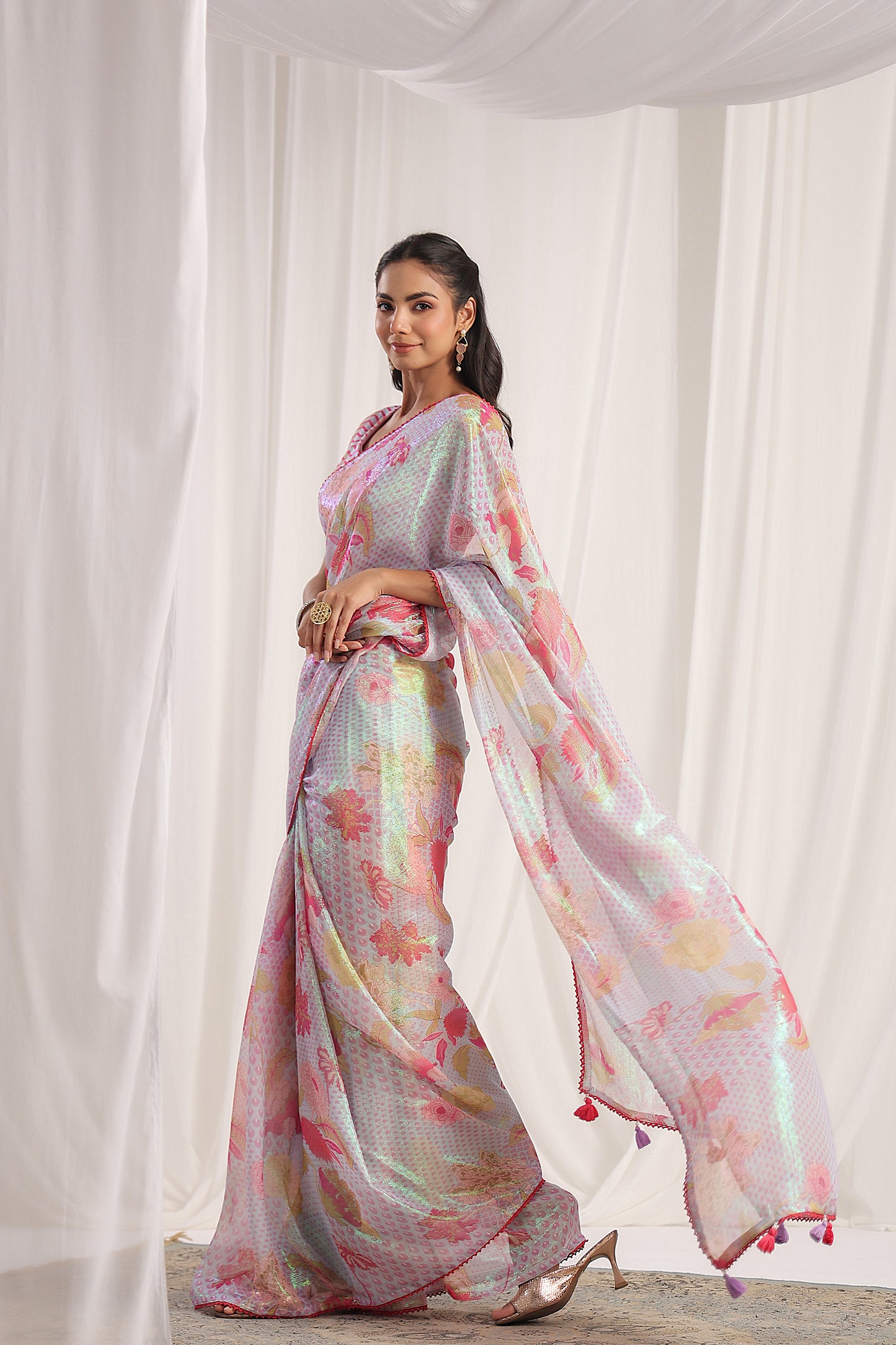 Pale Lavender Floral printed Saree