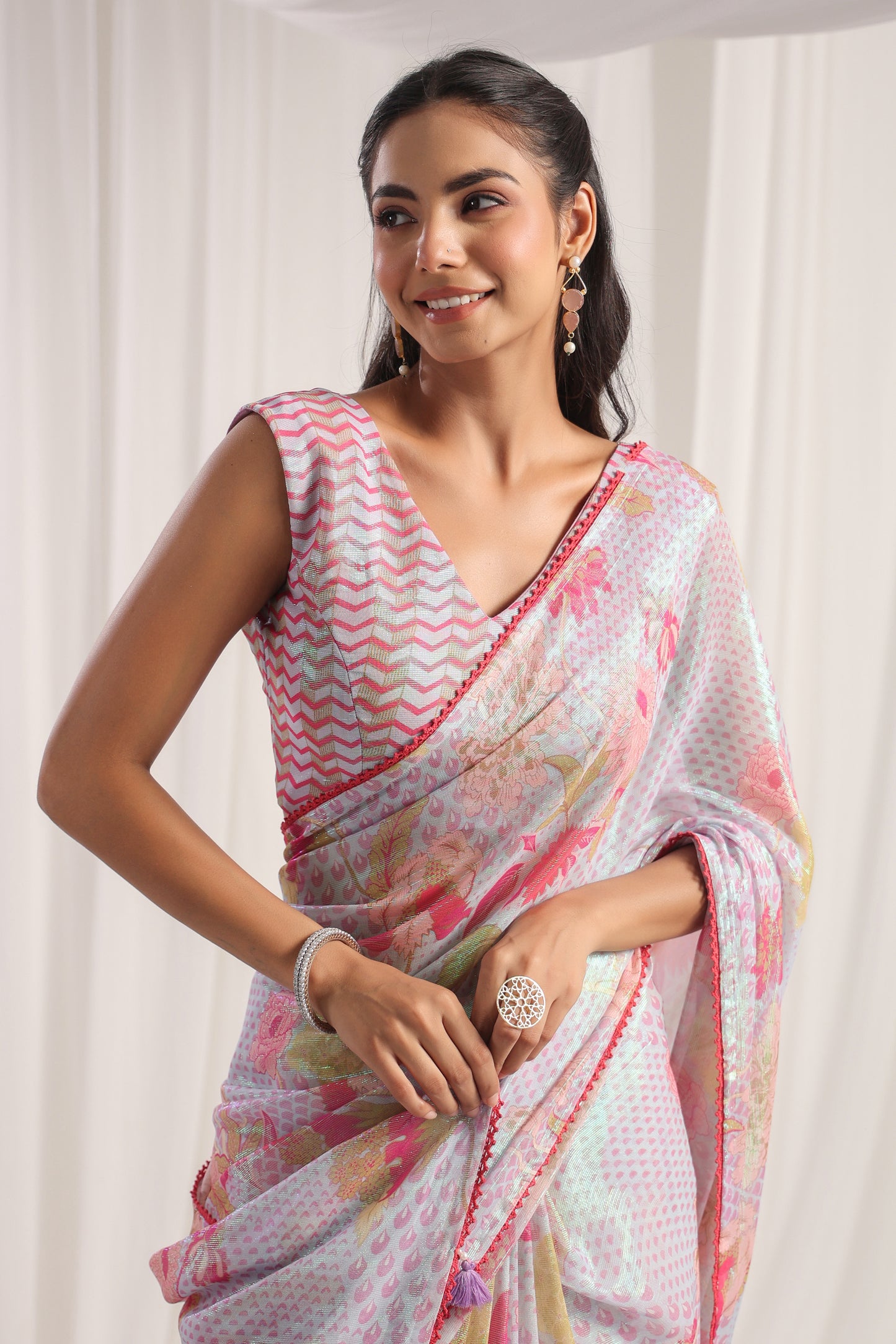 Pale Lavender Floral printed Saree