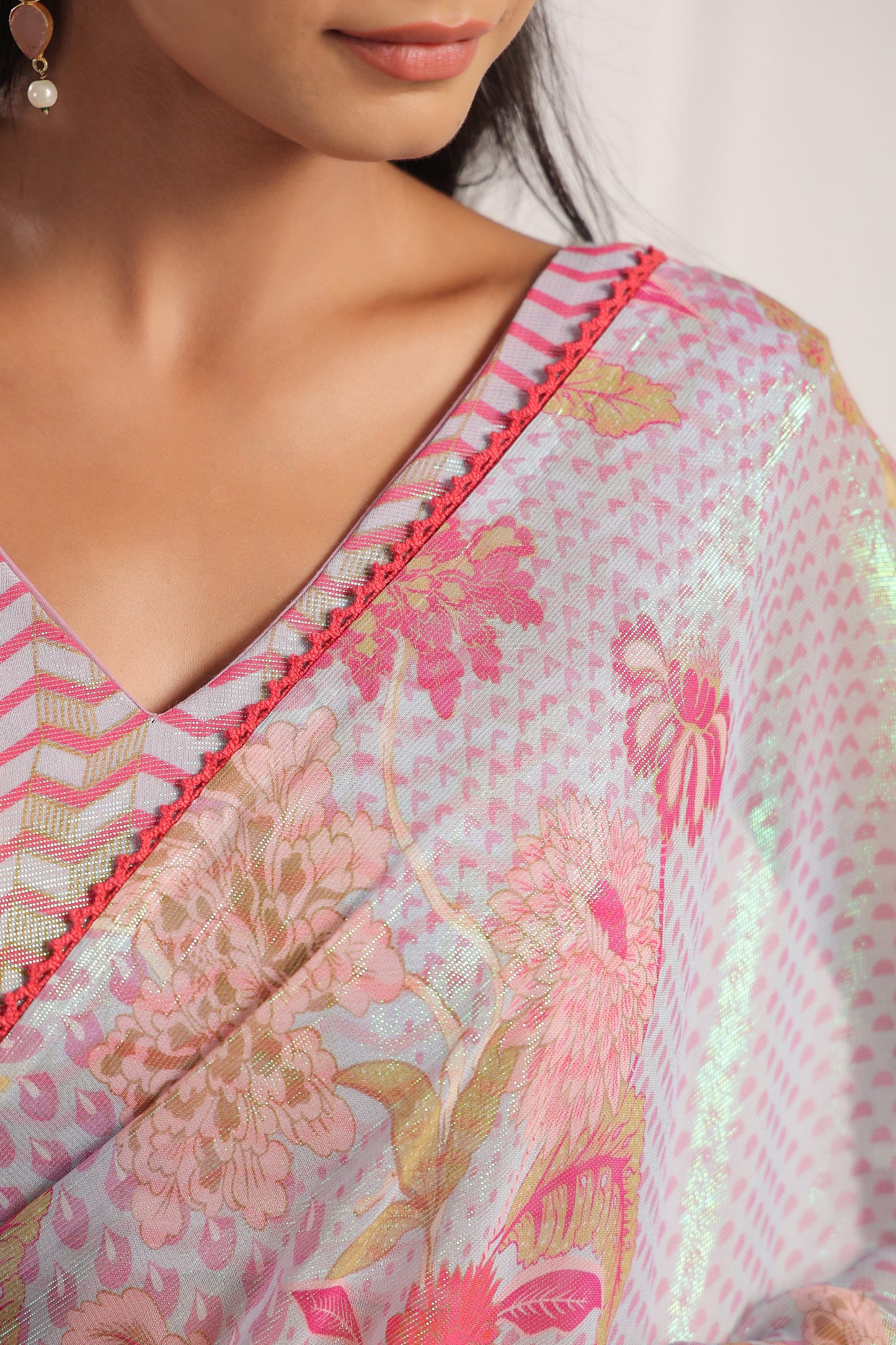 Pale Lavender Floral printed Saree